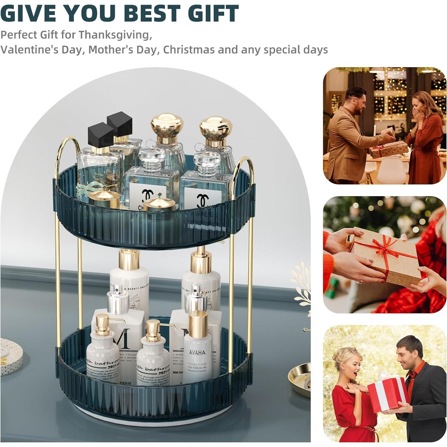 Organizador de Maquillaje Rotatorio Weidace 2 Niveles Azul