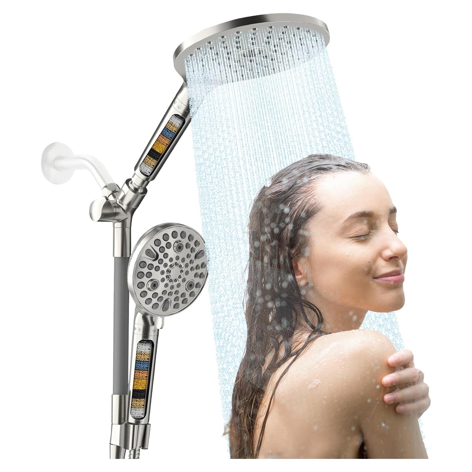 Cabezal de Ducha Doble JONKEAN 19 cm Filtrado 9 Modos Niquel