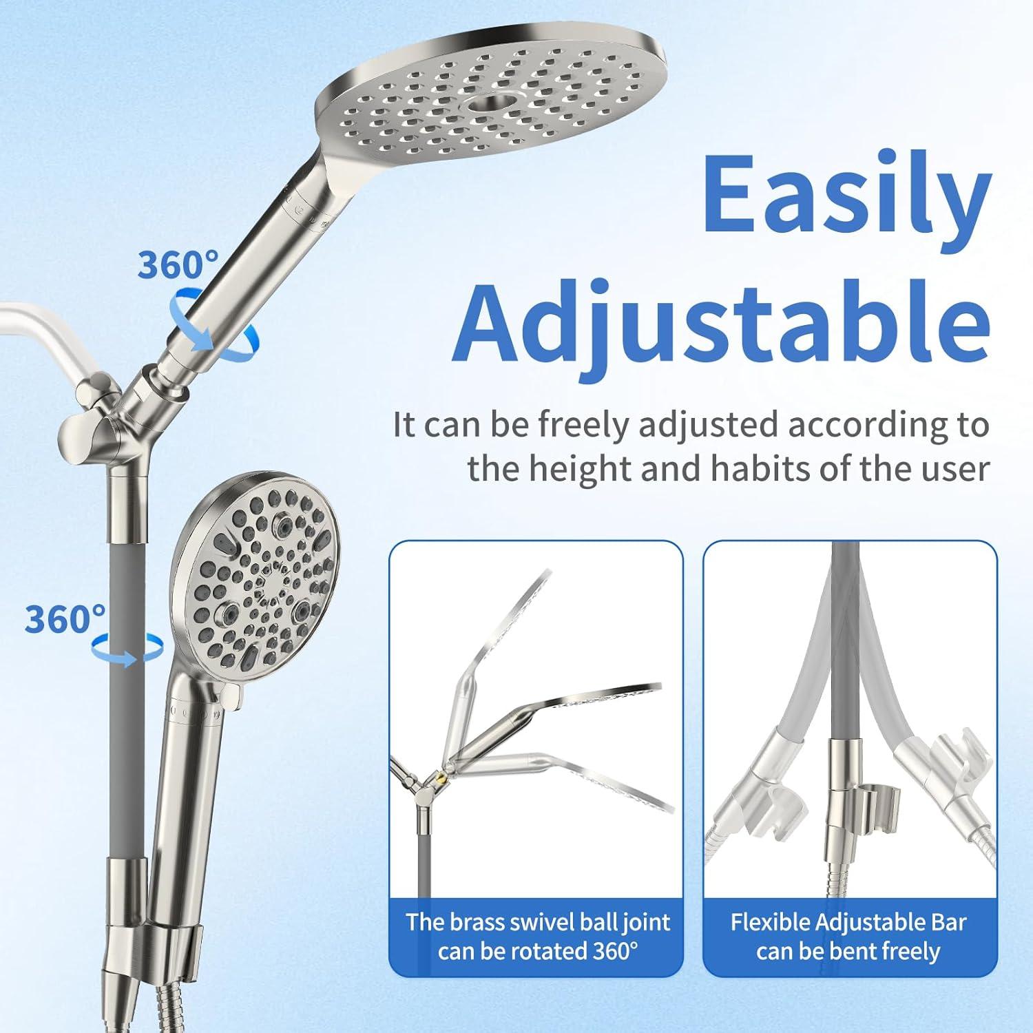 Cabezal de Ducha Doble JONKEAN 19 cm Filtrado 9 Modos Niquel