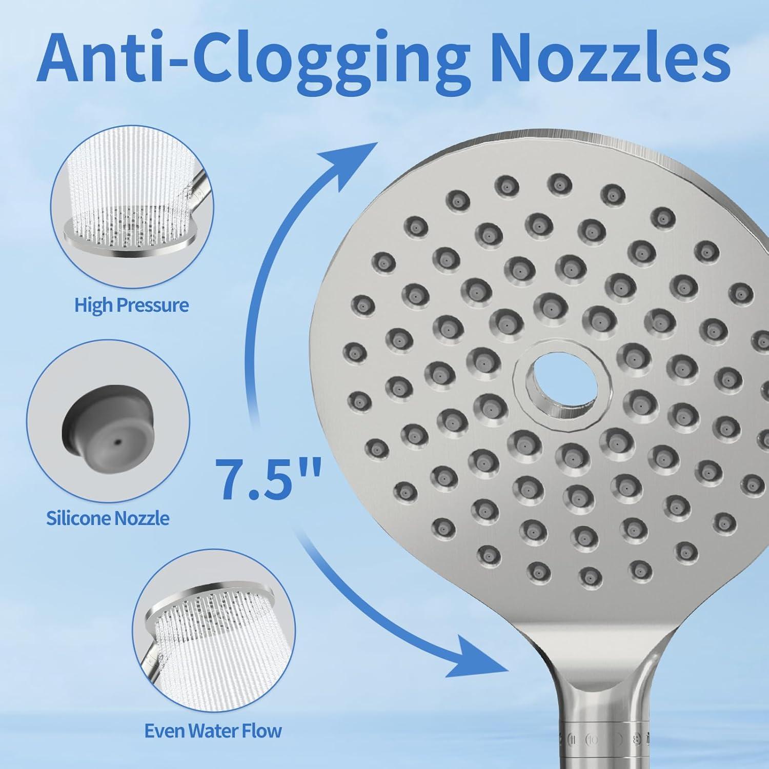 Cabezal de Ducha Doble JONKEAN 19 cm Filtrado 9 Modos Niquel