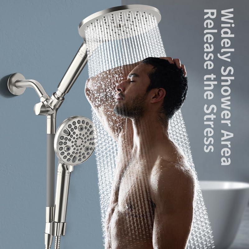 Cabezal de Ducha Doble JONKEAN 19 cm Filtrado 9 Modos Niquel