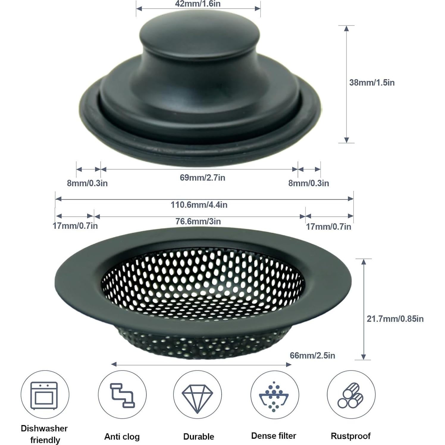 Juego de Tapones y Coladores de Fregadero RQYEKDO Acero Inoxidable