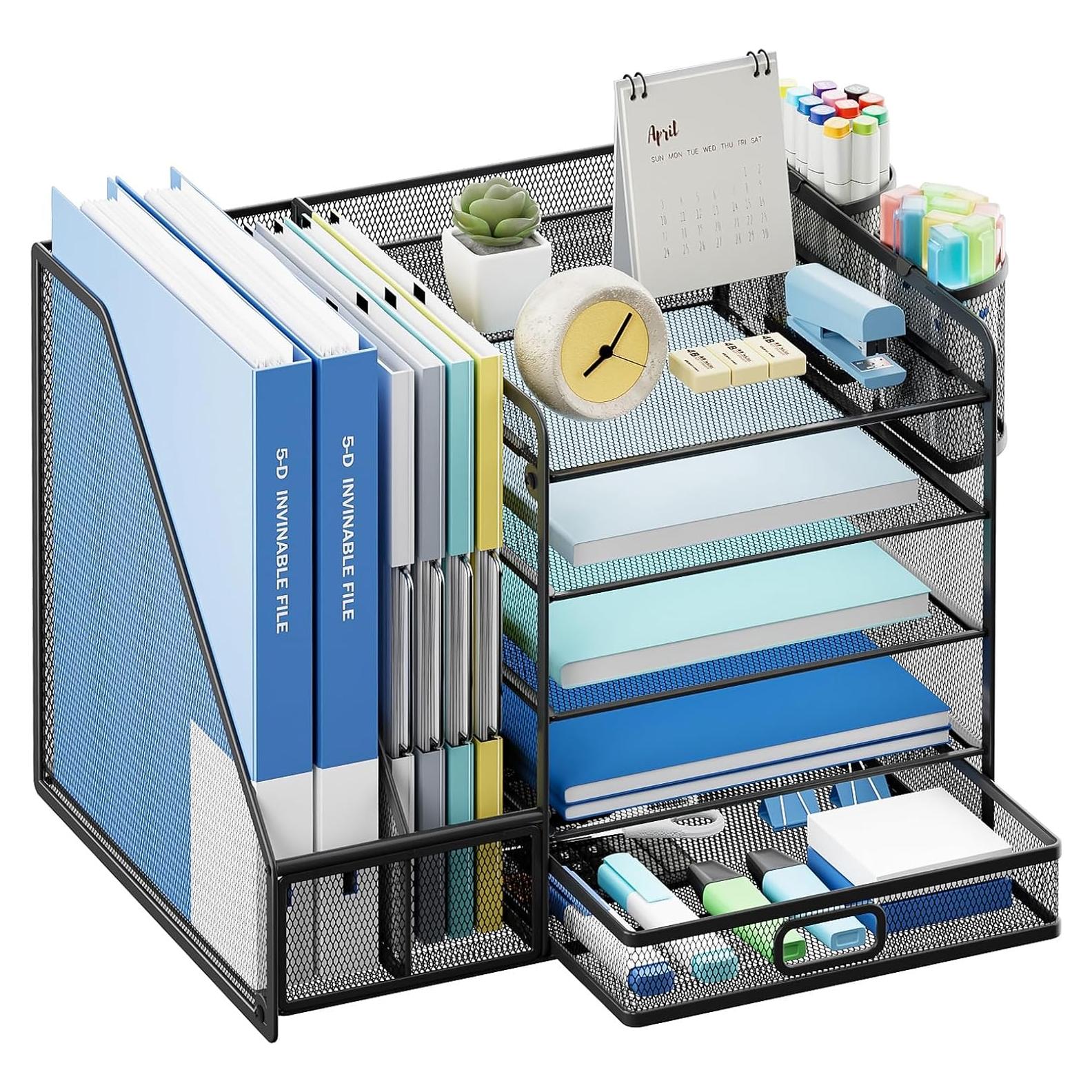 Organizador de Escritorio Lavatino 5 Niveles con Cajón Negro