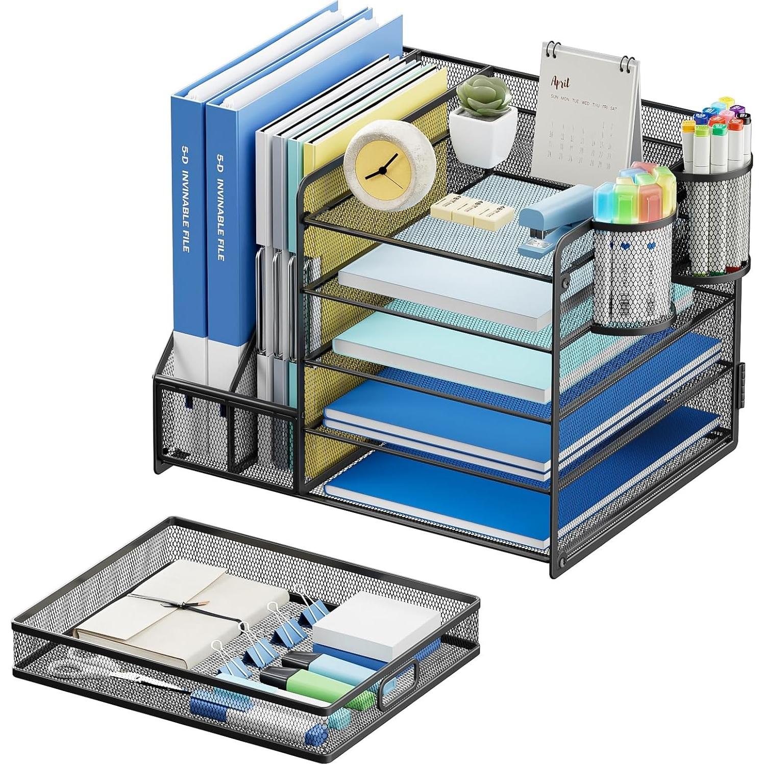 Organizador de Escritorio Lavatino 5 Niveles con Cajón Negro