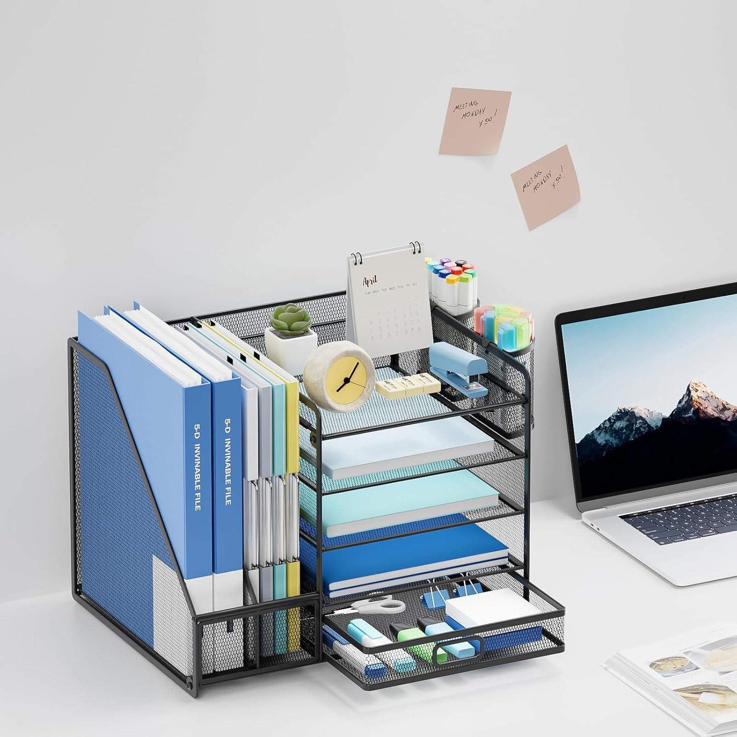 Organizador de Escritorio Lavatino 5 Niveles con Cajón Negro