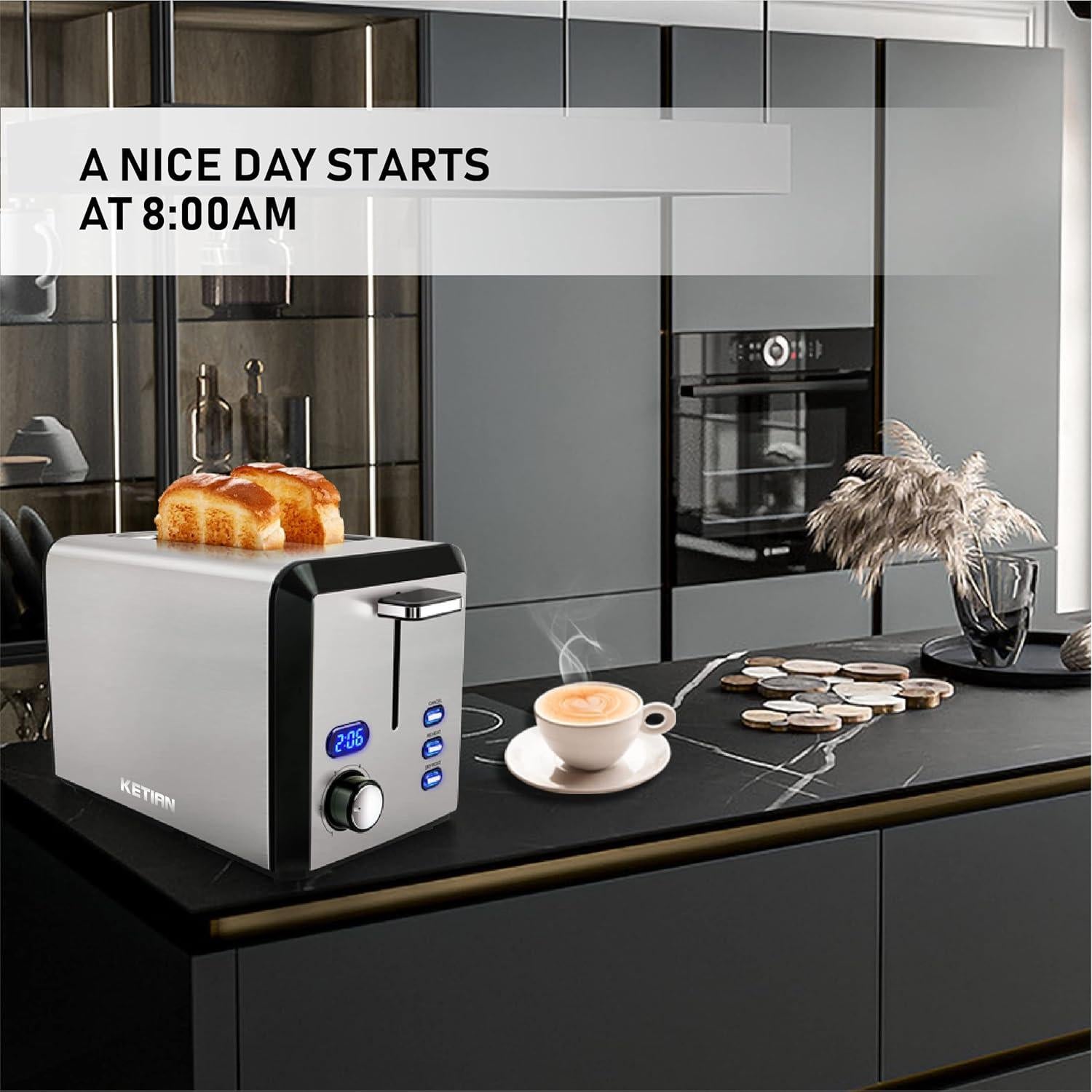 Tostadora KETIAN de 2 Rebanadas Acero Inoxidable Plata