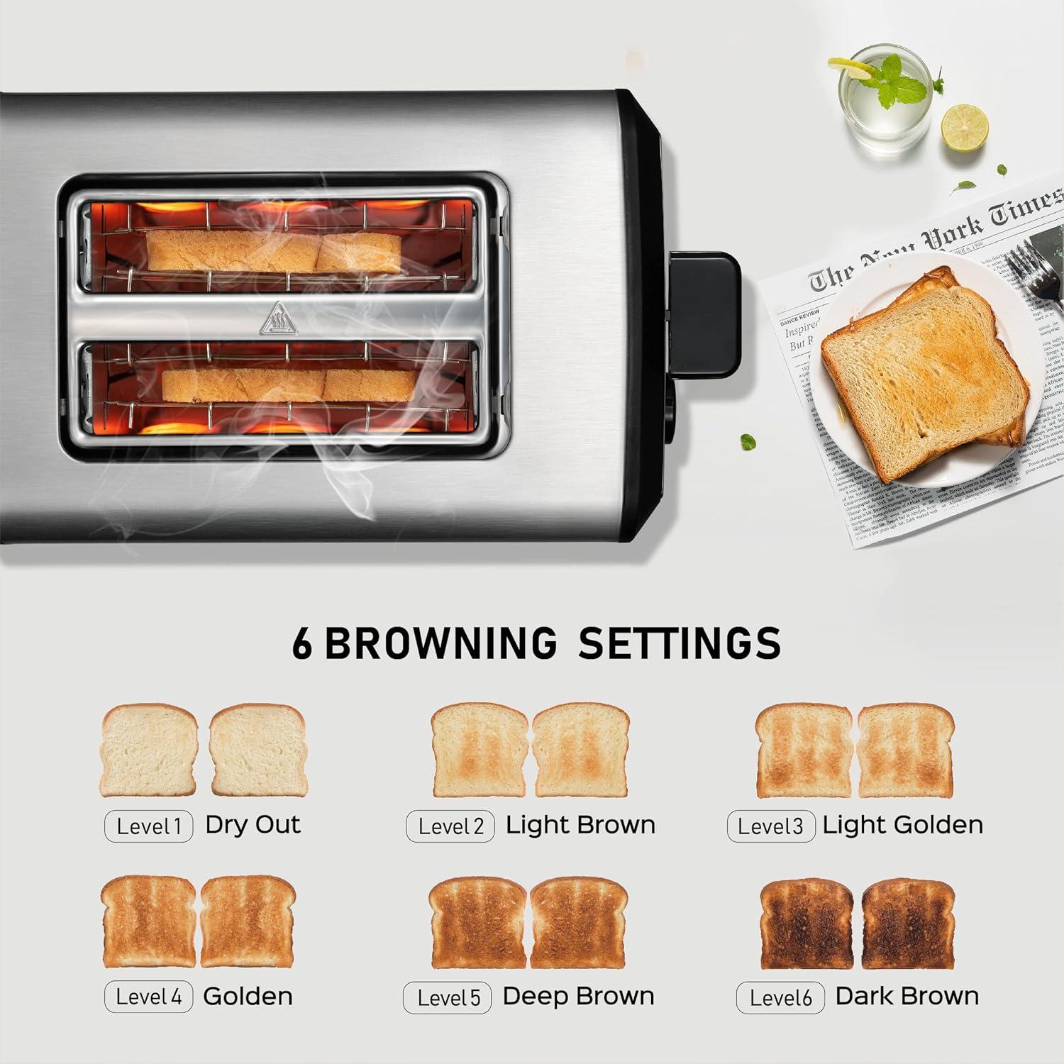 Tostadora KETIAN de 2 Rebanadas Acero Inoxidable Plata