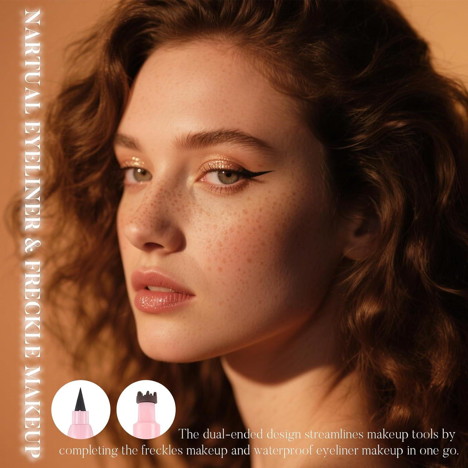 Lápiz de Maquillaje 2 en 1 DAGEDA: Sello de Pecas y Eyeliner Negro