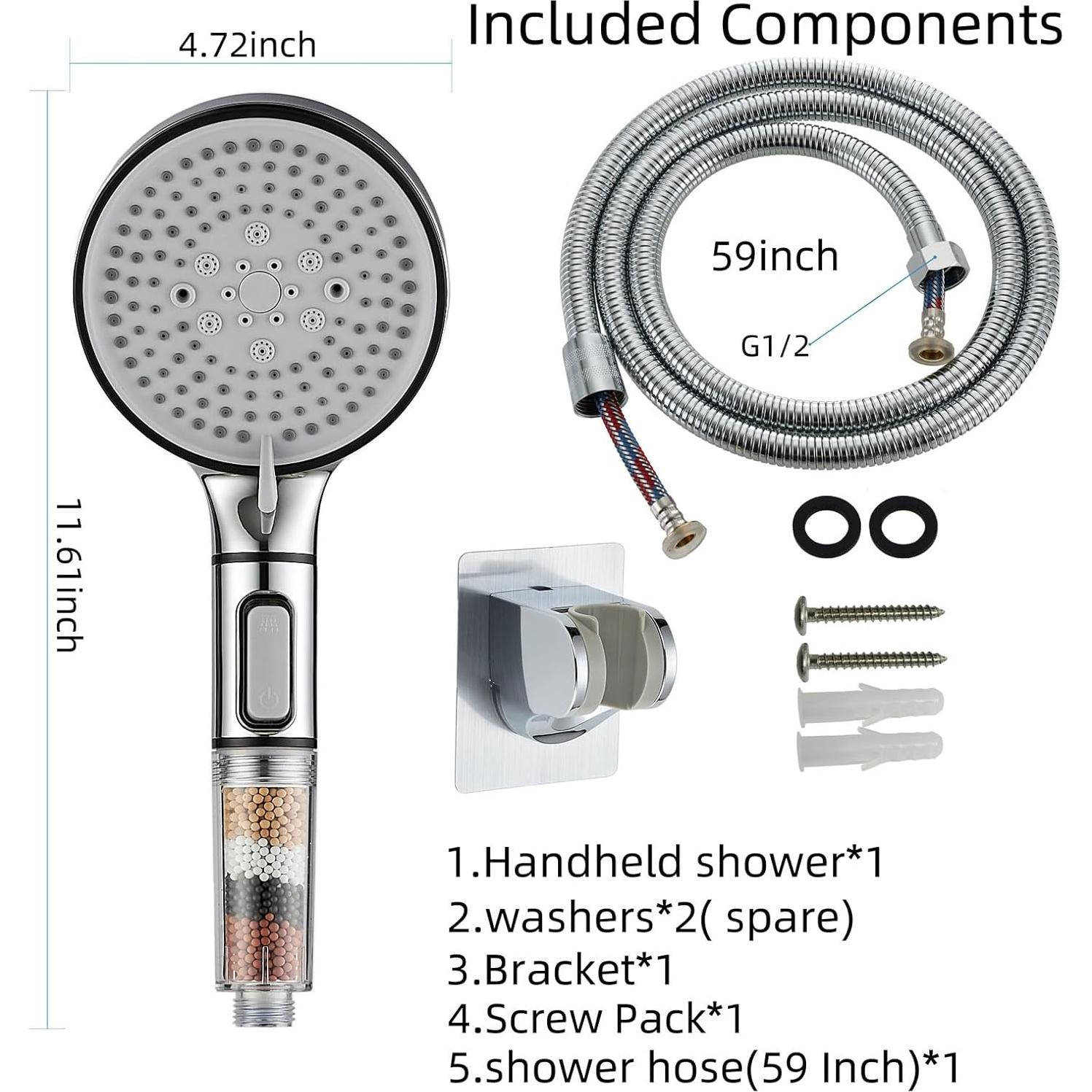 Cabezal de Ducha RV UYofo con Manguera 150 cm y Filtro