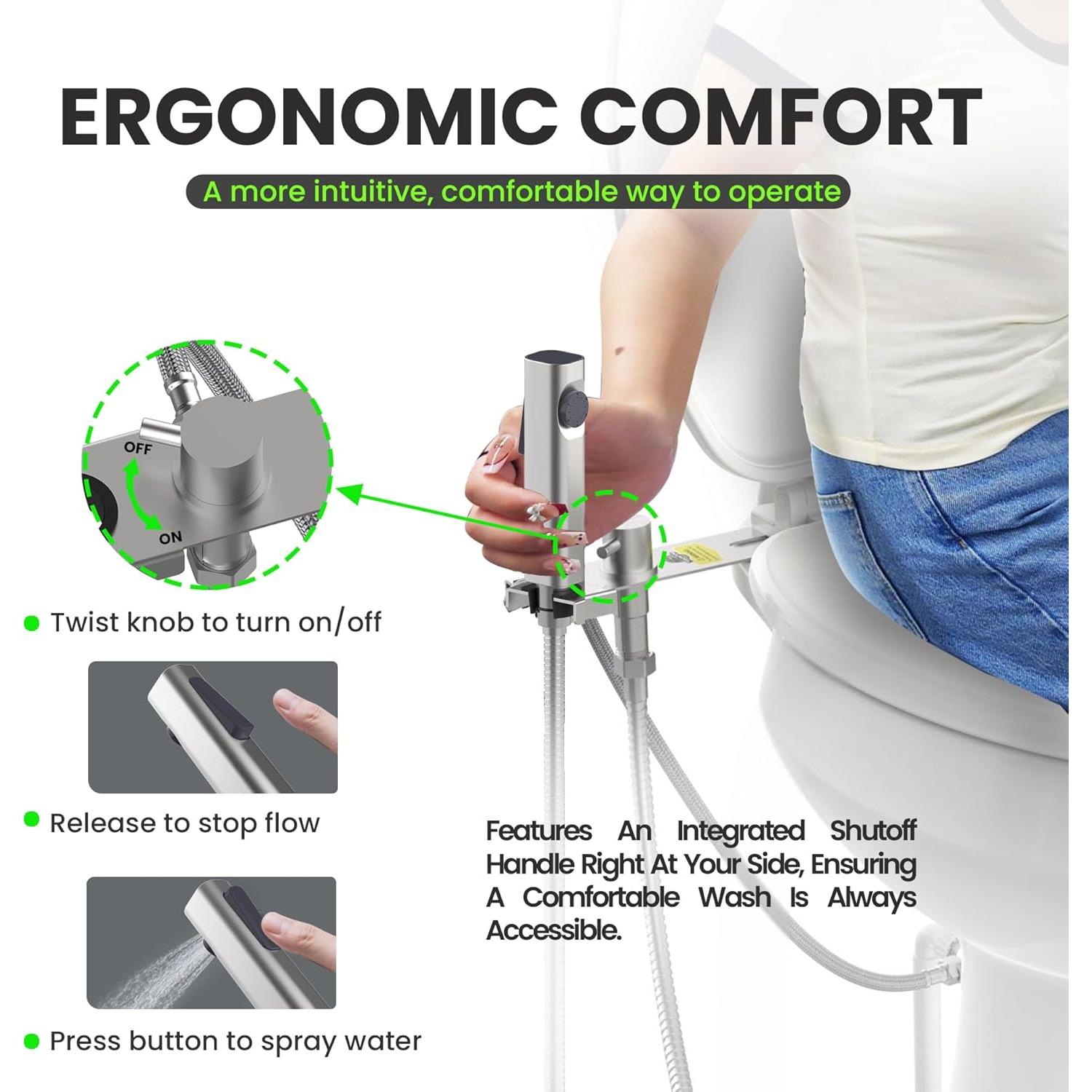 RV Bidet Sprayer with Stainless Steel Holster, Side-Mounted Handheld Bidet with Hose, Sprayer, RV Fitting, Shut-Off Handle, For RV, Motorhomes, Travel Trailers & Campers Toilet (Chrome-SideMount)