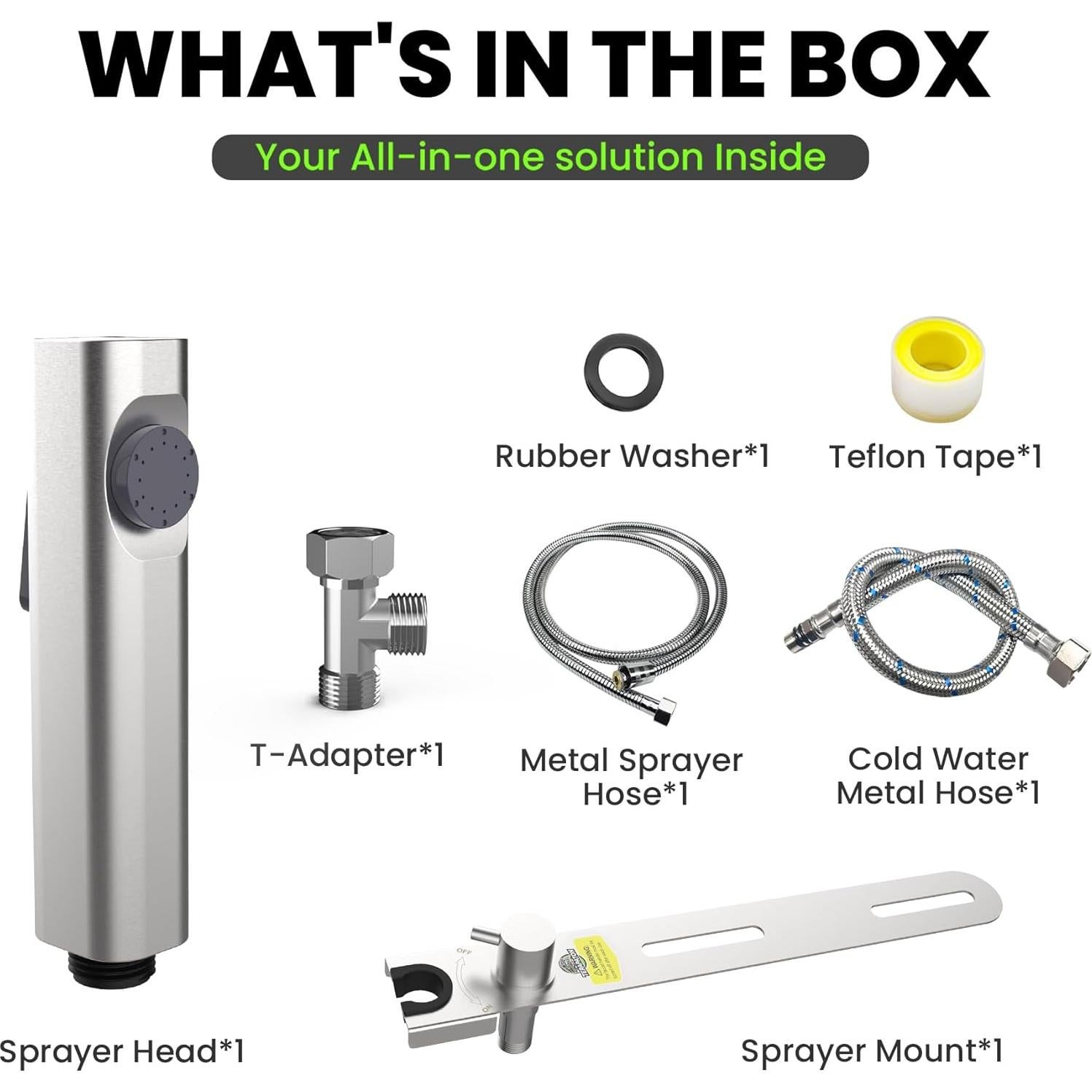 RV Bidet Sprayer with Stainless Steel Holster, Side-Mounted Handheld Bidet with Hose, Sprayer, RV Fitting, Shut-Off Handle, For RV, Motorhomes, Travel Trailers & Campers Toilet (Chrome-SideMount)