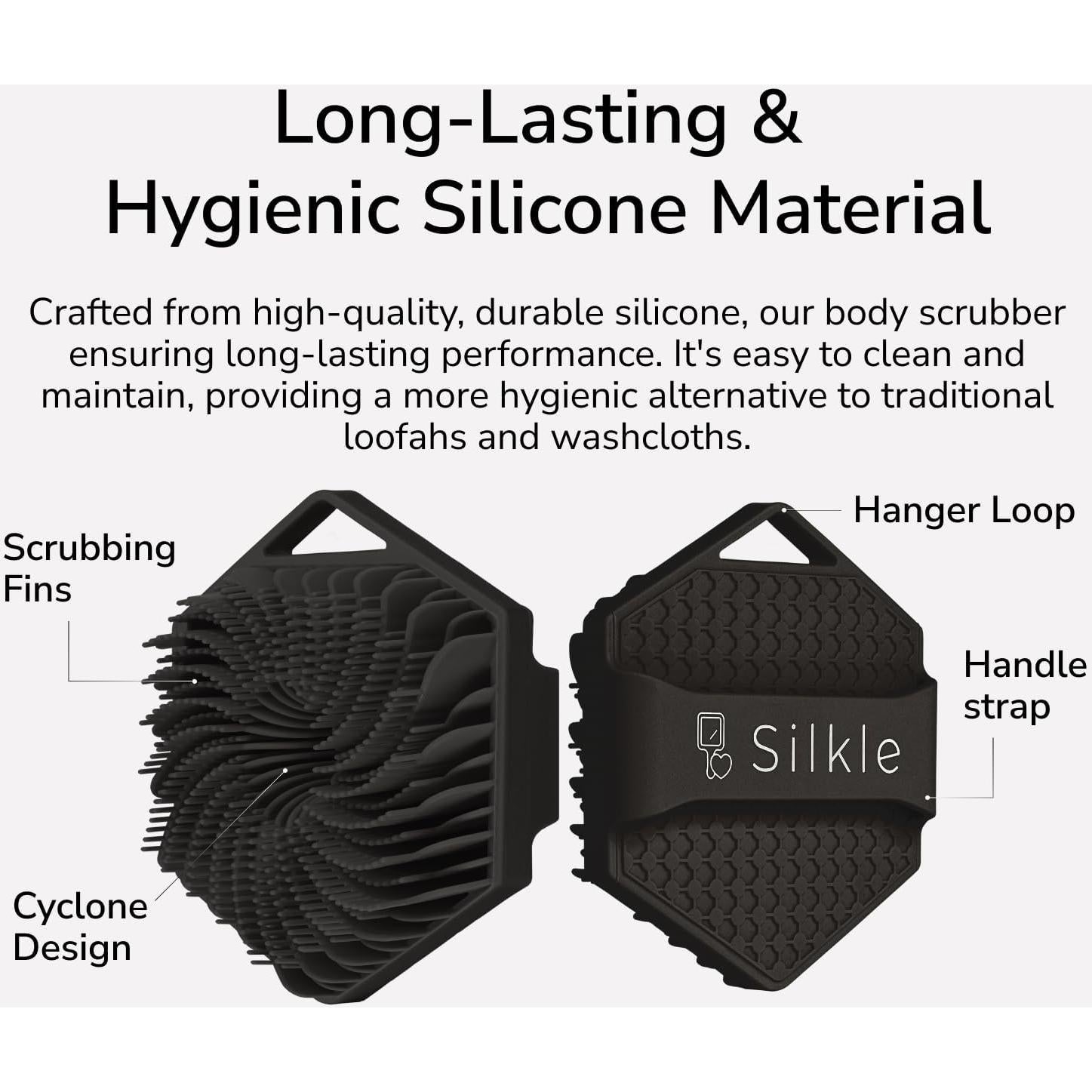 Esponja de Silicona Exfoliante SILKLE - Cepillo de Baño Negro