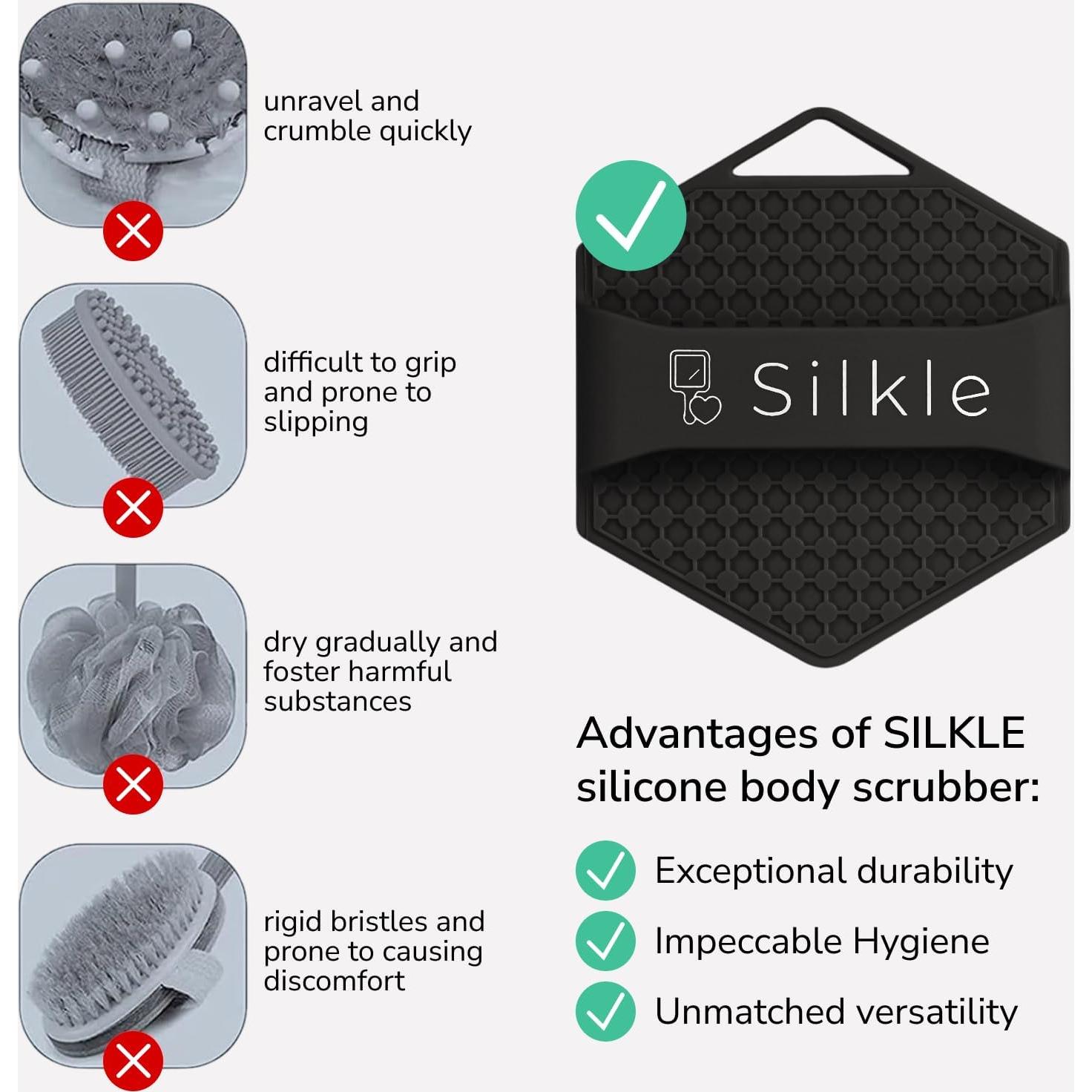 Esponja de Silicona Exfoliante SILKLE - Cepillo de Baño Negro