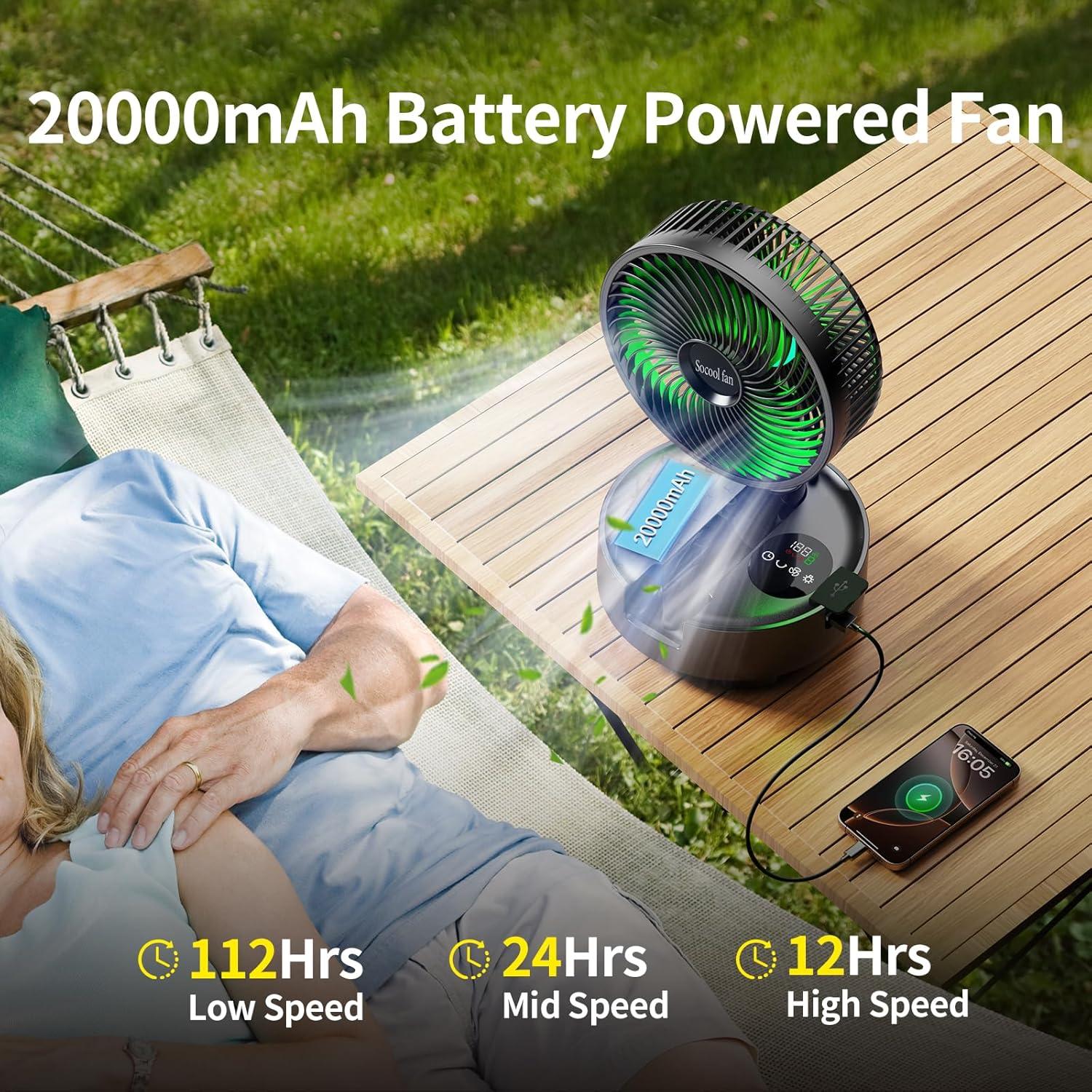 Ventilador Portátil Socool 20000mAh 8 Pulgadas Oscilante LED