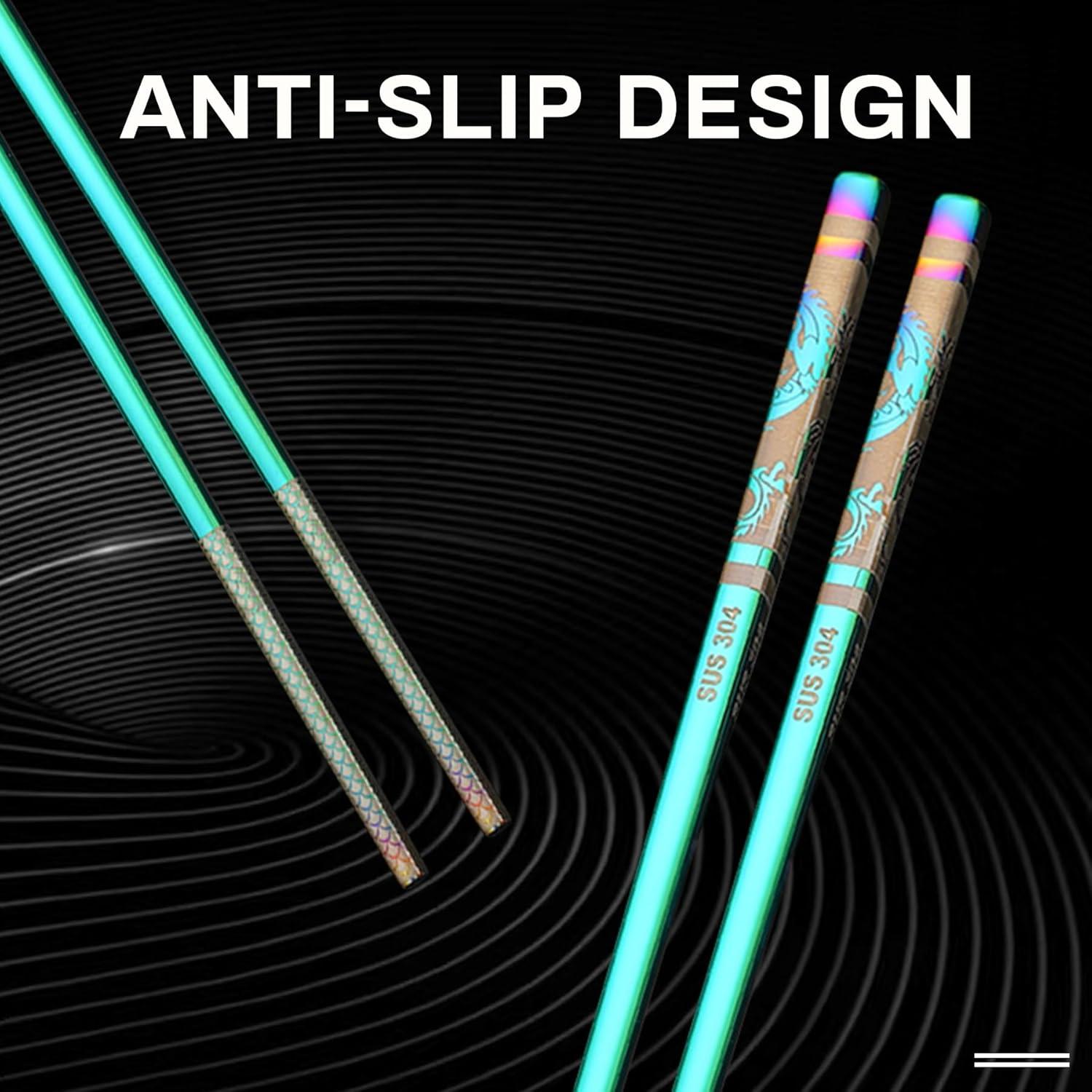 Juego de Palillos Reutilizables Aniuway 23 cm Acero Inoxidable 304 Dragón