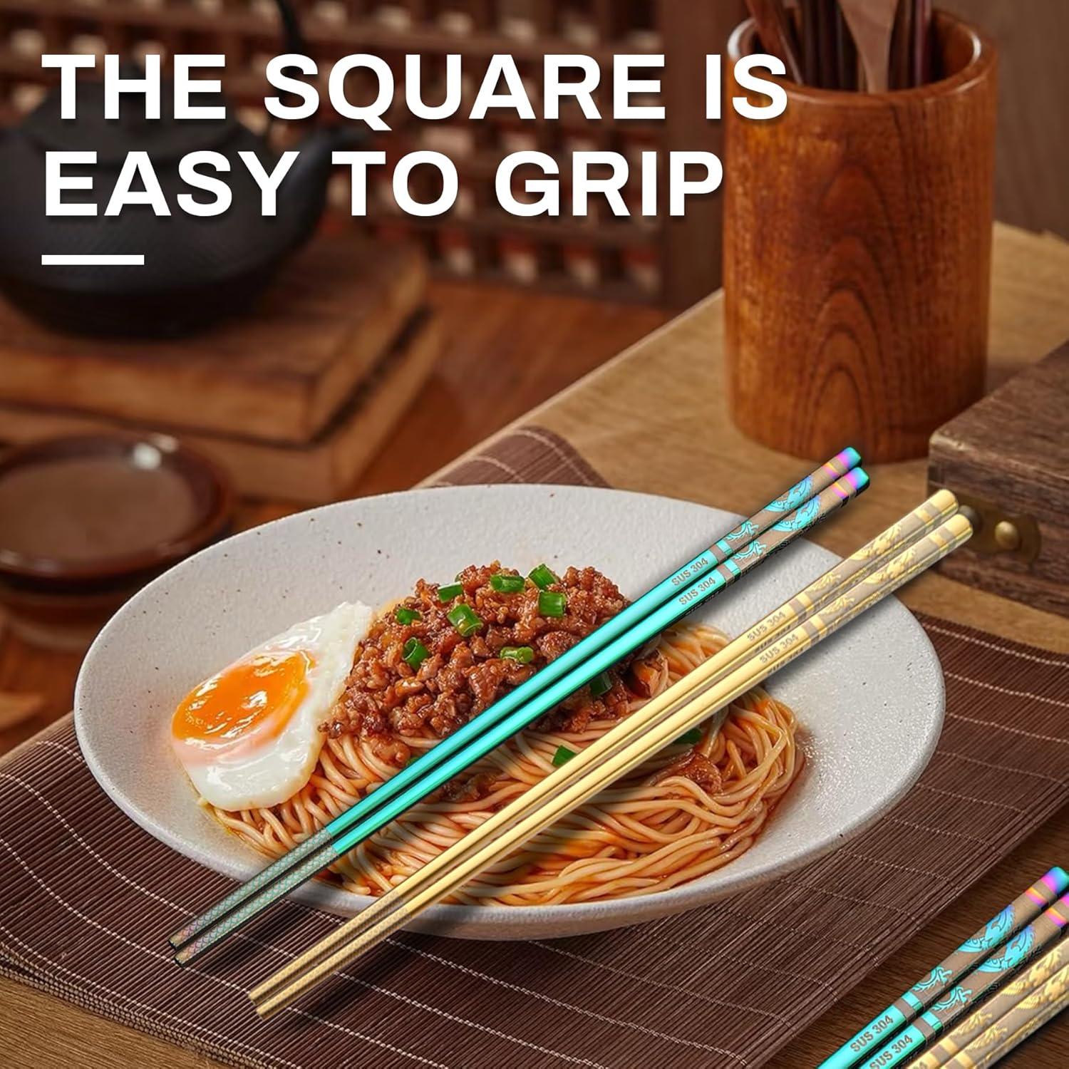 Juego de Palillos Reutilizables Aniuway 23 cm Acero Inoxidable 304 Dragón