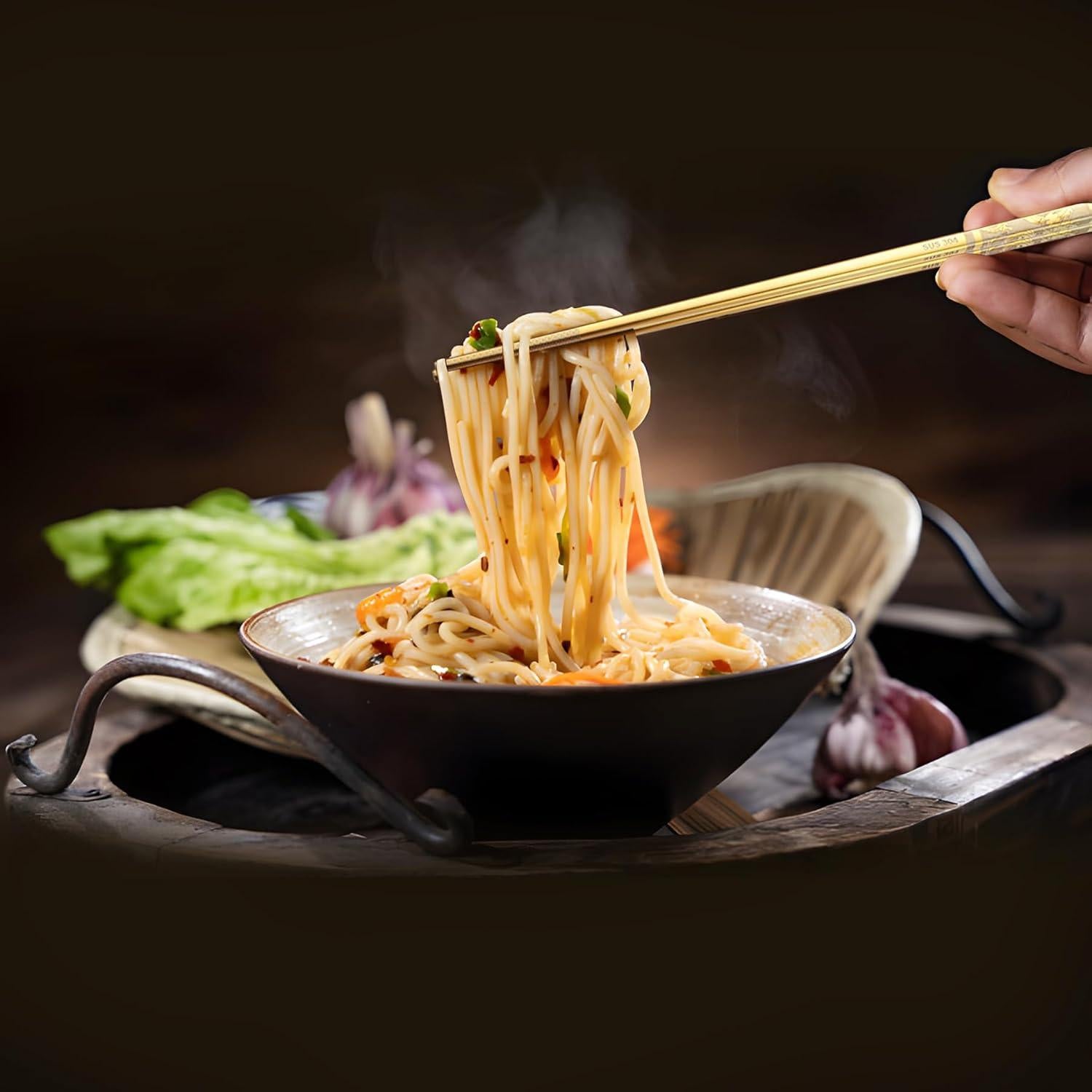 Juego de Palillos Reutilizables Aniuway 23 cm Acero Inoxidable 304 Dragón