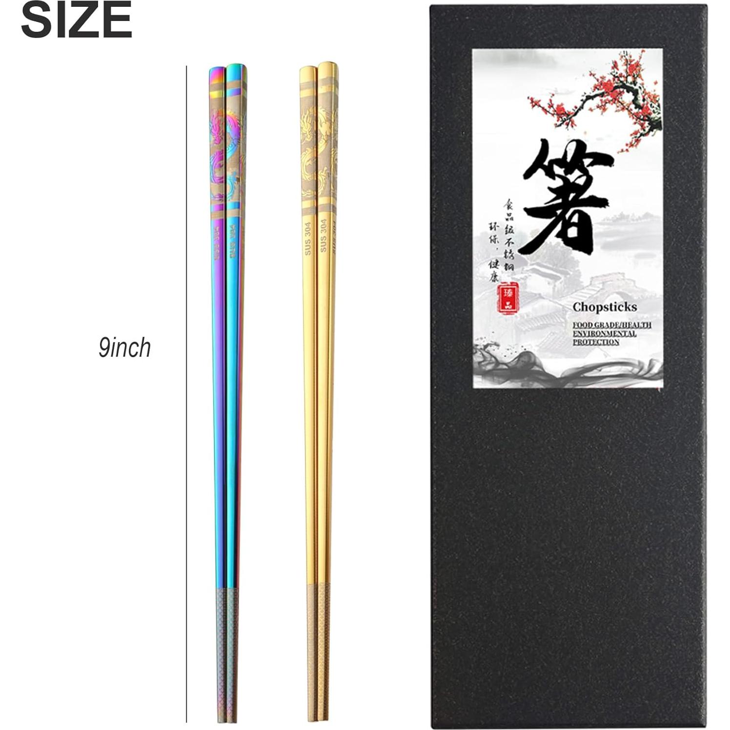 Juego de Palillos Reutilizables Aniuway 23 cm Acero Inoxidable 304 Dragón