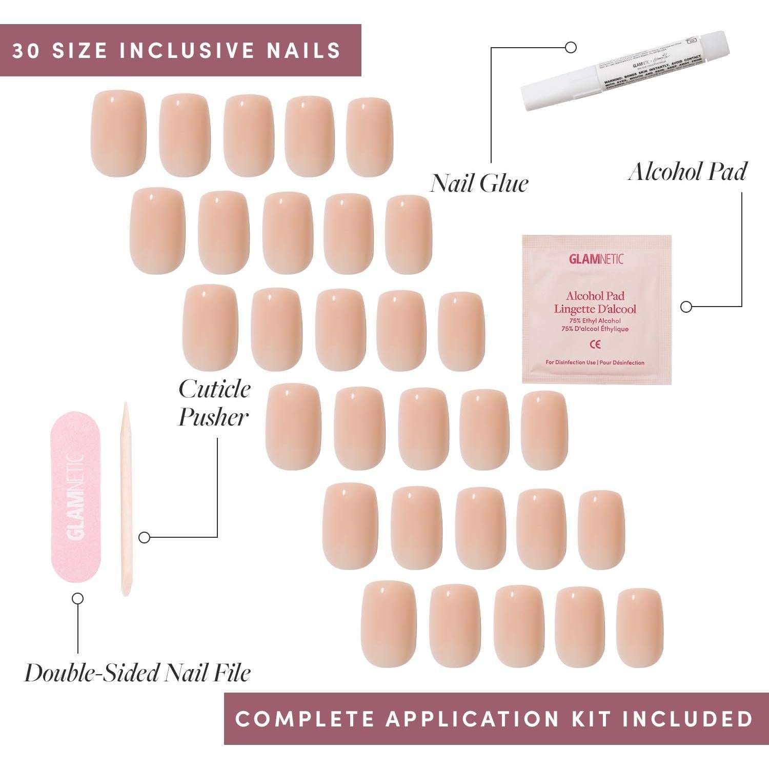 Uñas Postizas Glamnetic Squoval Nude Reutilizables 30 Pzas