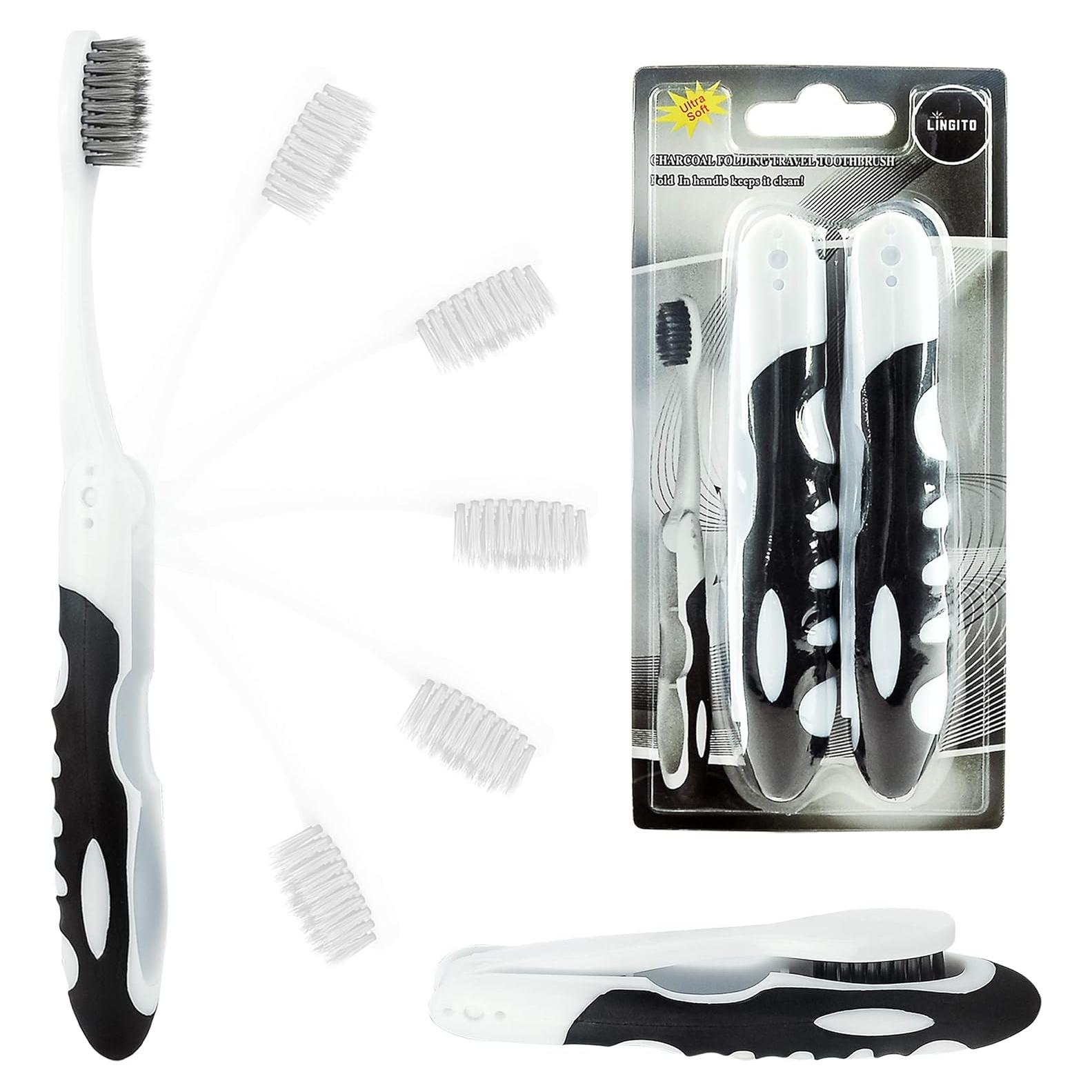 Cepillo de Dientes Plegable Lingito de Carbón Activo - 2 Unidades