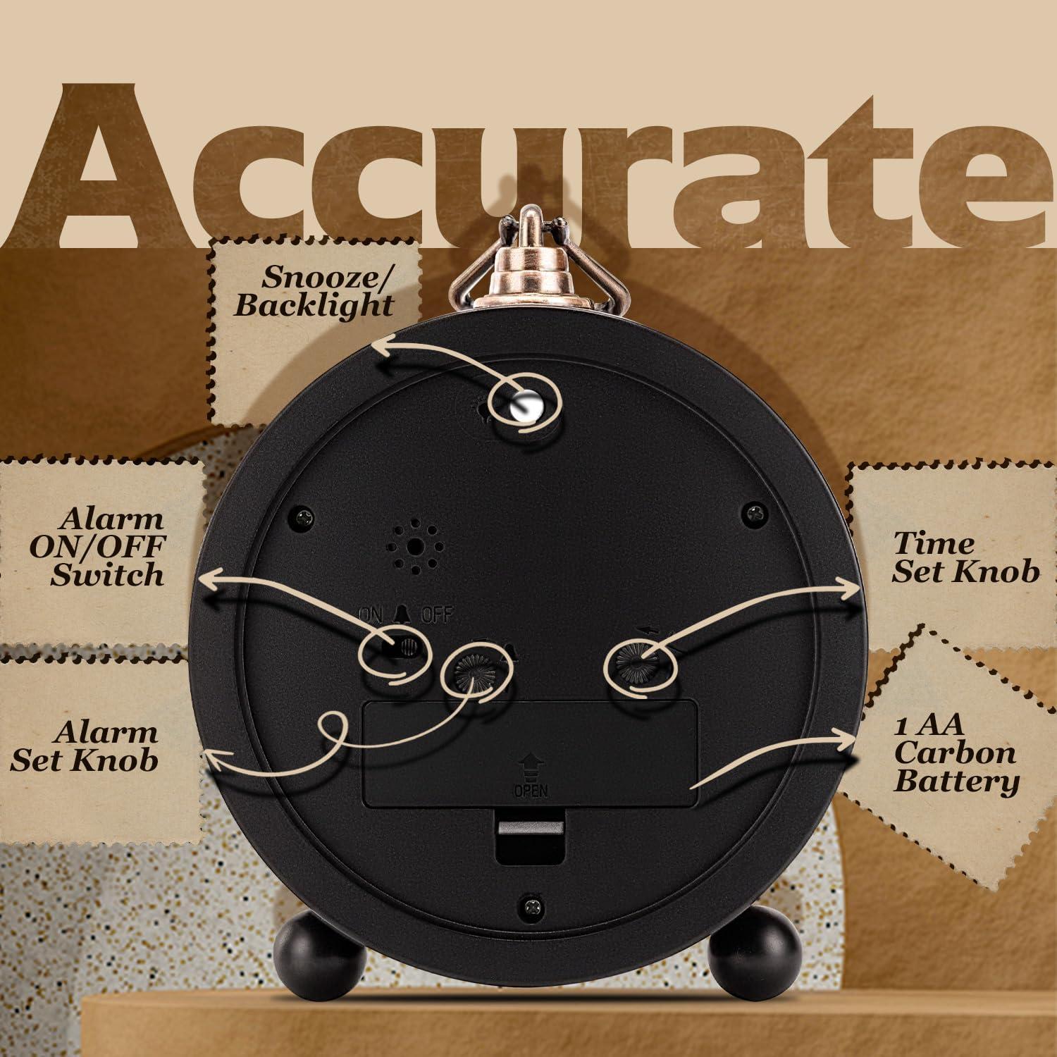 Reloj de Alarma Vintage Hdisha 12.2 cm Silencioso con Luz