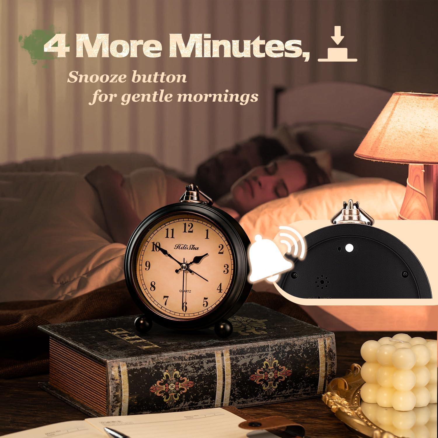 Reloj de Alarma Vintage Hdisha 12.2 cm Silencioso con Luz