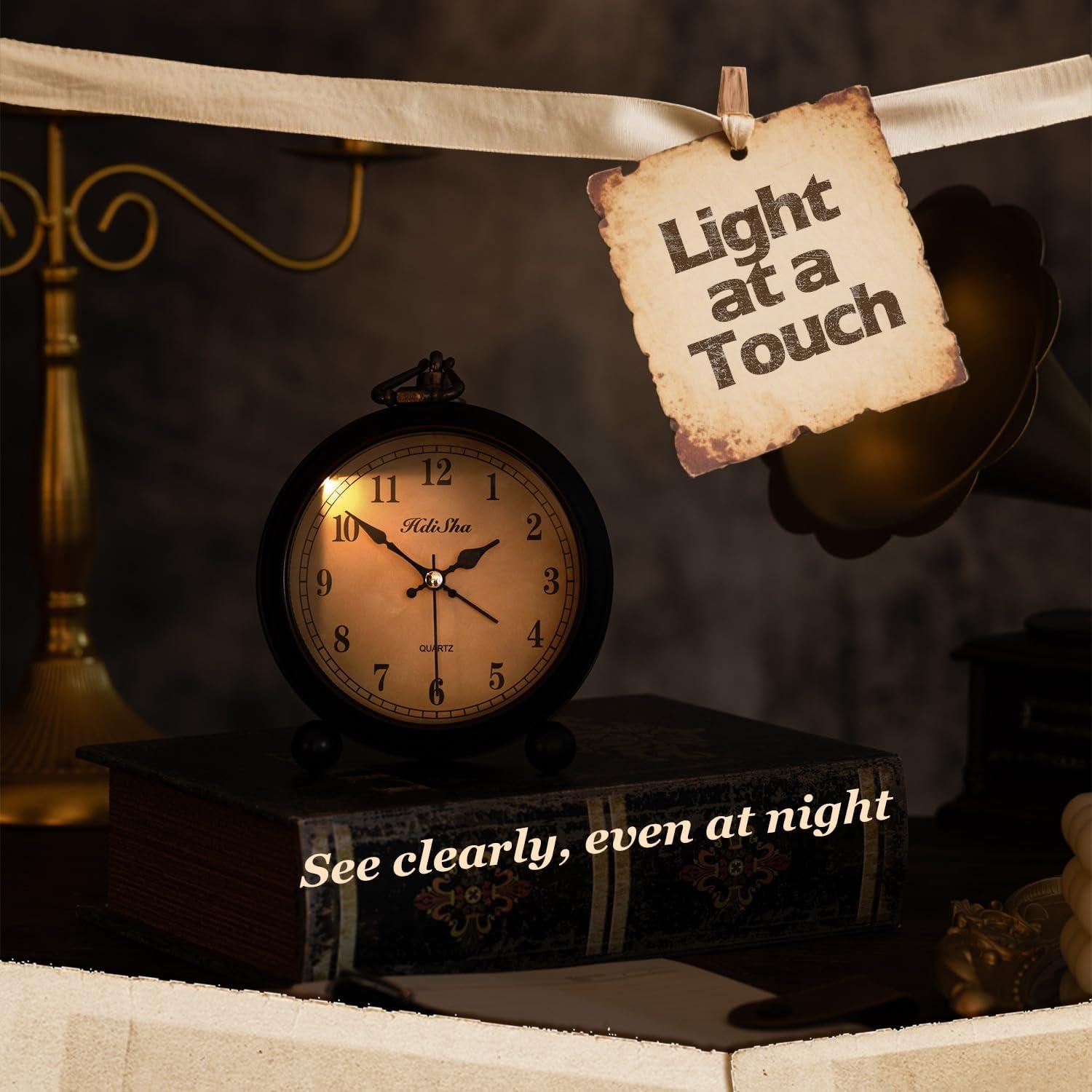 Reloj de Alarma Vintage Hdisha 12.2 cm Silencioso con Luz