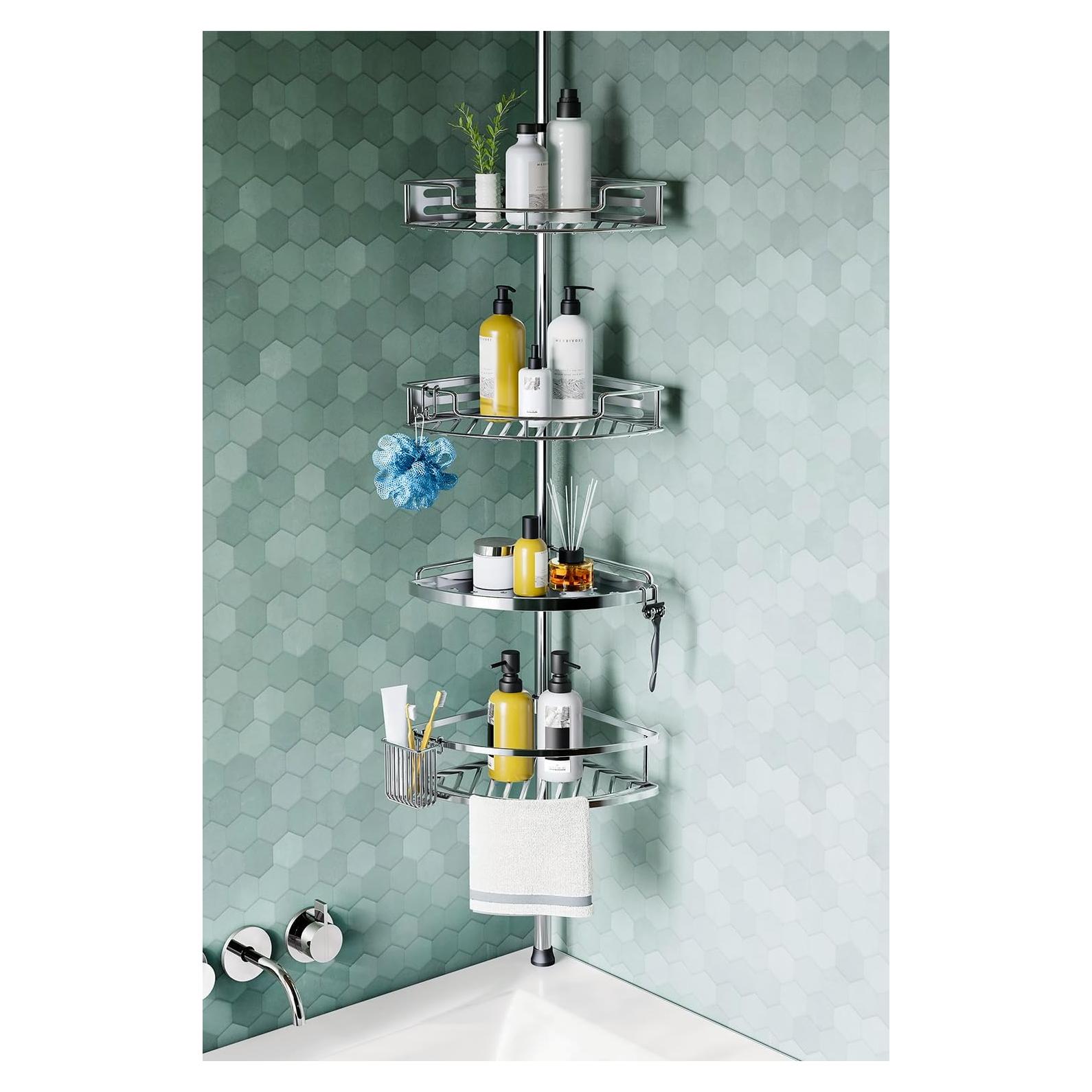 Caddy de Ducha de Esquina HAMITOR Ajustable Acero Inoxidable 4 Niveles