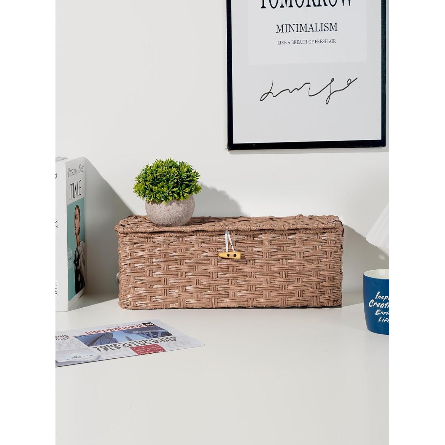 Caja Organizadora de Cables Temary, Set de 2, Ratán Tejido