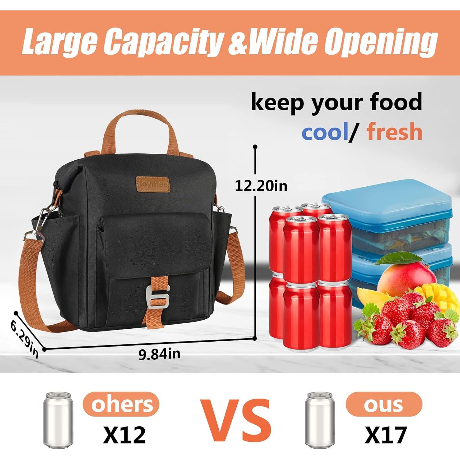 Bolsa de Almuerzo Aislada Joymee 25x16x31cm Negra Reutilizable