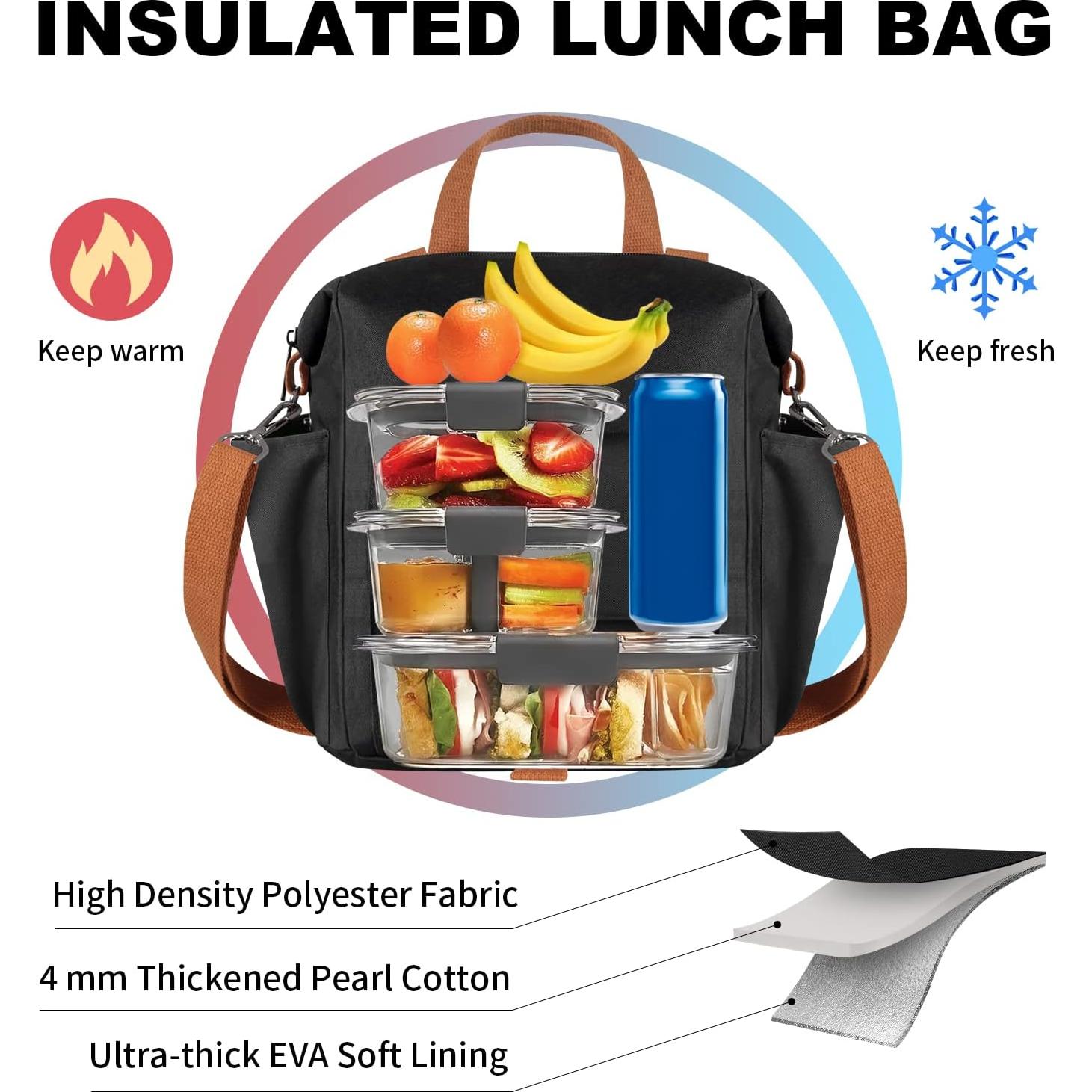 Bolsa de Almuerzo Aislada Joymee 25x16x31cm Negra Reutilizable