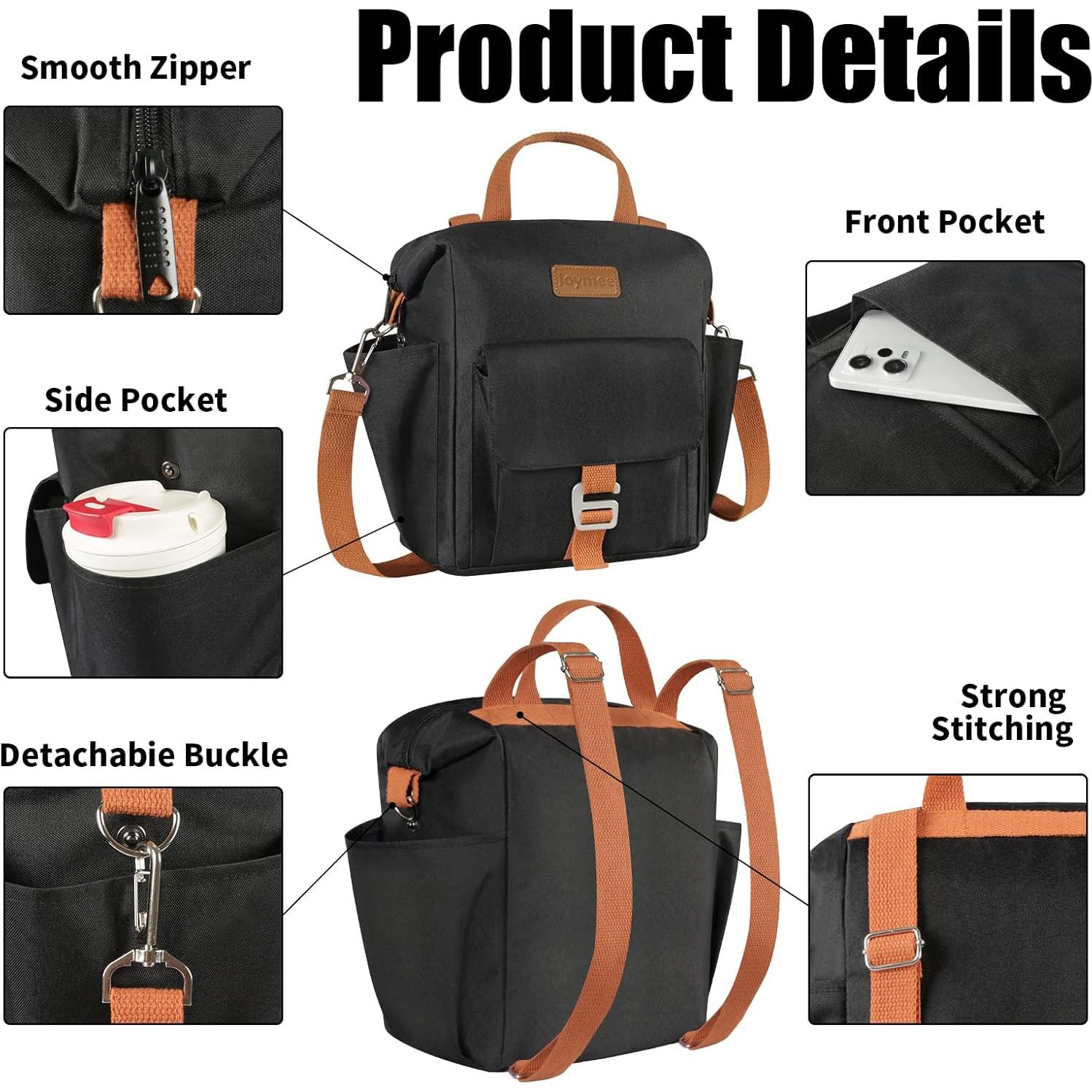 Bolsa de Almuerzo Aislada Joymee 25x16x31cm Negra Reutilizable