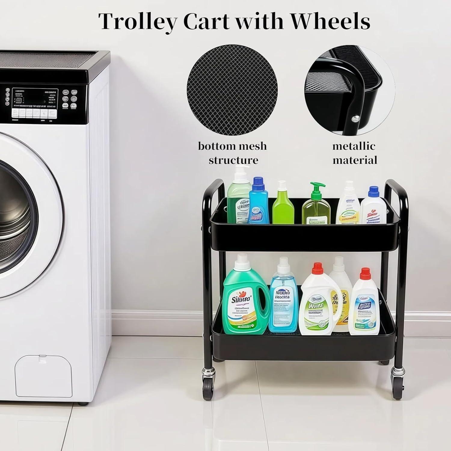 Carro Rodante de 2 Niveles LIWNYRK Negro con Ruedas Bloqueables