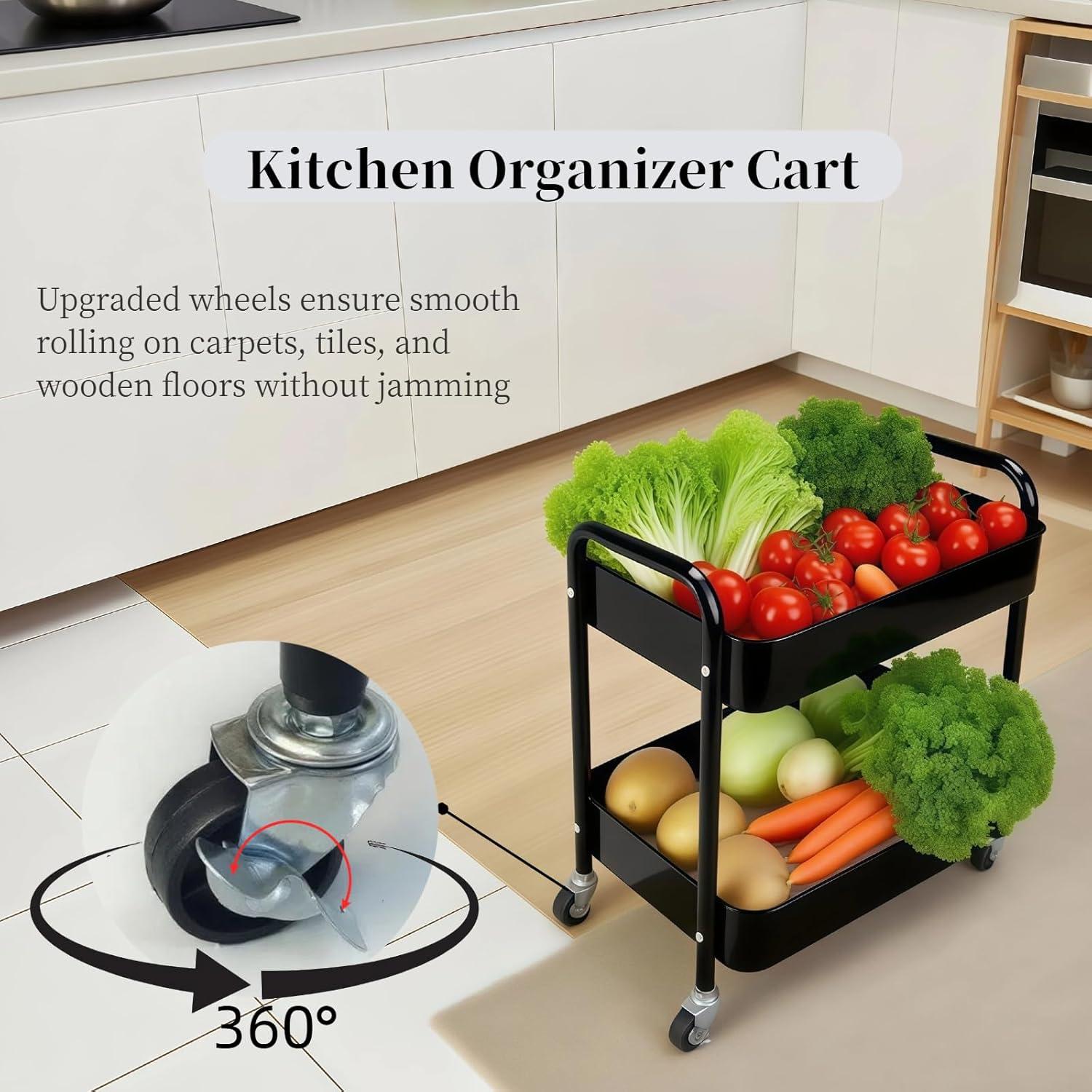 Carro Rodante de 2 Niveles LIWNYRK Negro con Ruedas Bloqueables