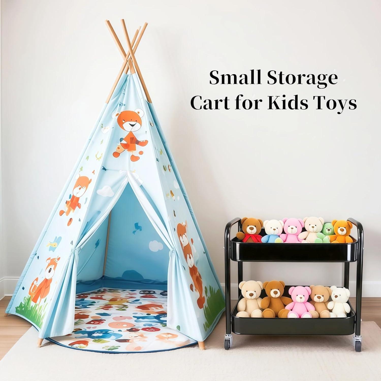 Carro Rodante de 2 Niveles LIWNYRK Negro con Ruedas Bloqueables