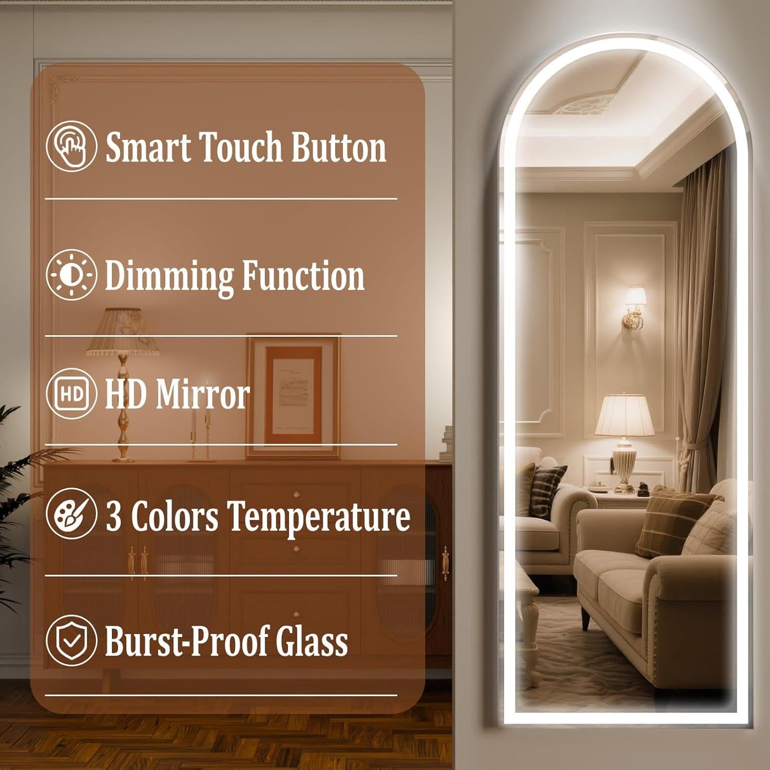 Espejo de cuerpo entero LED ZENOMIRRIS 160x50cm blanco arqueado