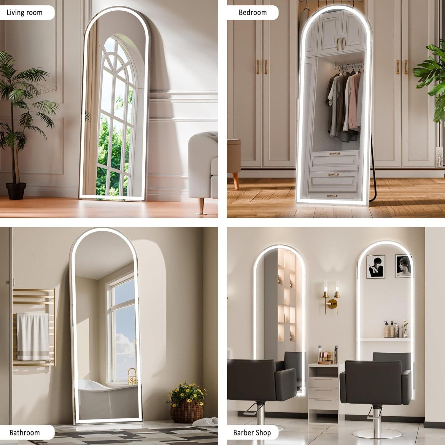 Espejo de cuerpo entero LED ZENOMIRRIS 160x50cm blanco arqueado