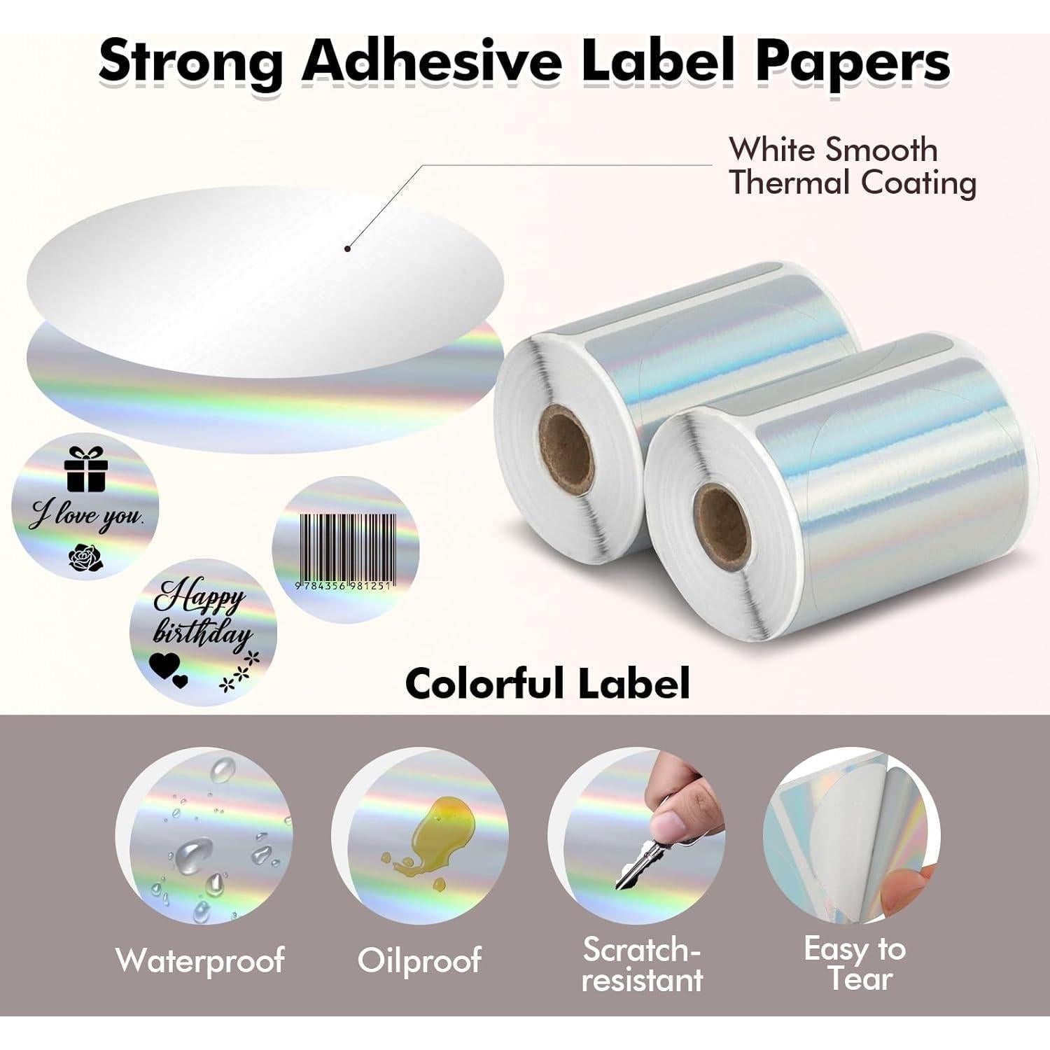 2 Rollos de Papel de Etiquetas Térmicas Redondas QYCHHJ 5,08 cm