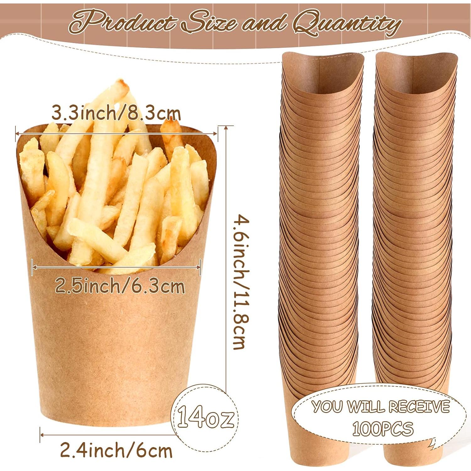 100 Soportes Desechables para Papas Fritas Honeydak 14 oz