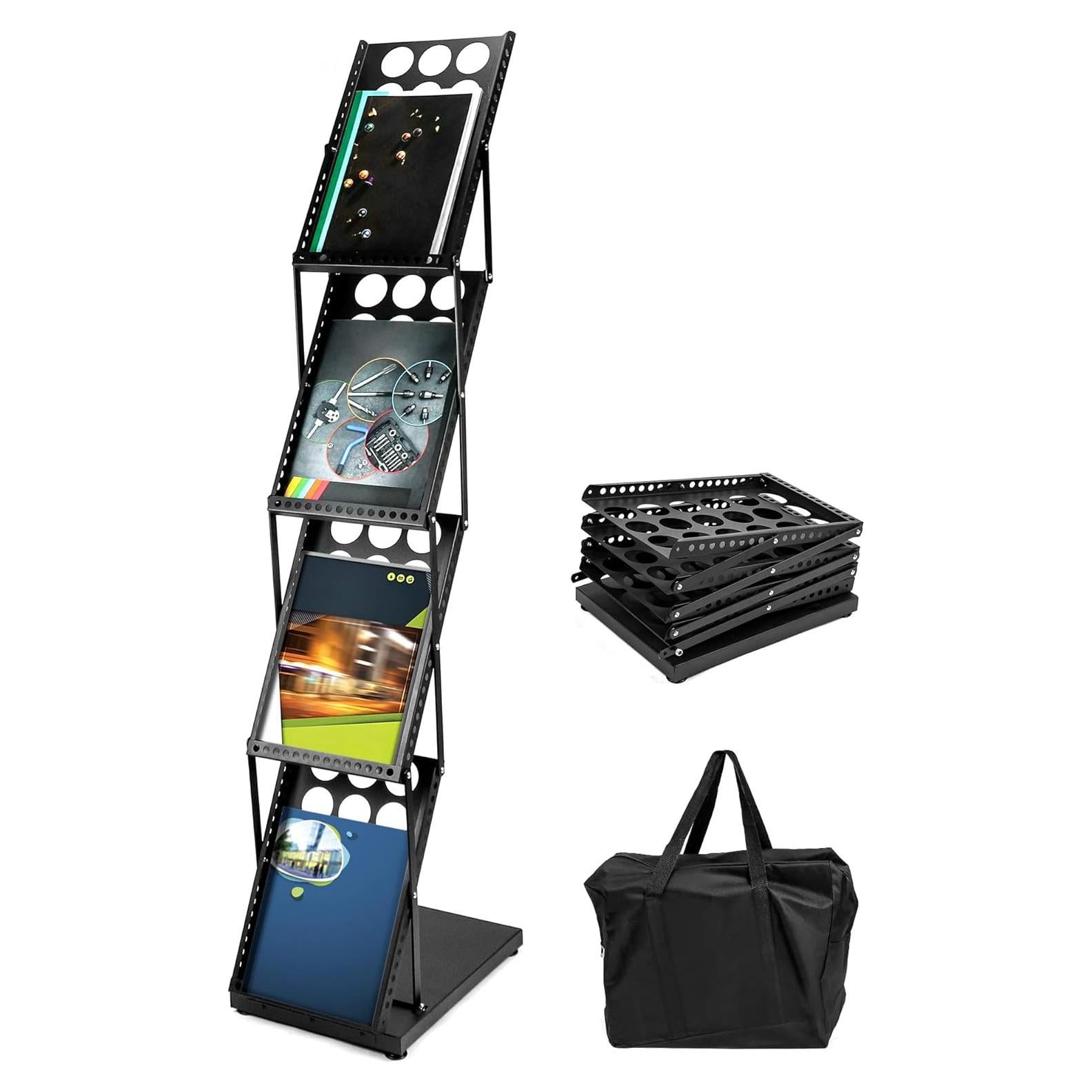 Soporte de Folletos Plegable QWORK 4 Bolsillos Negro