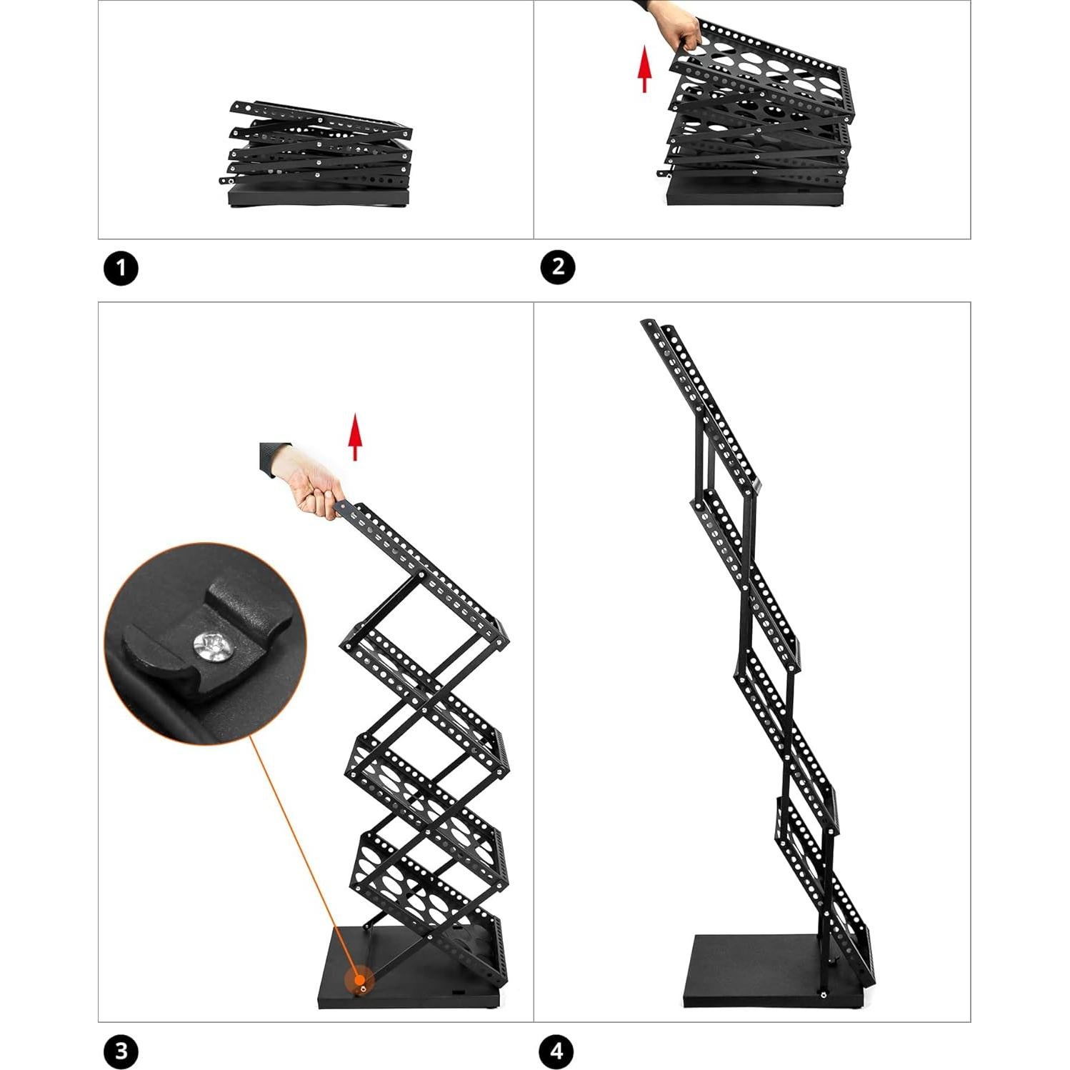 Soporte de Folletos Plegable QWORK 4 Bolsillos Negro