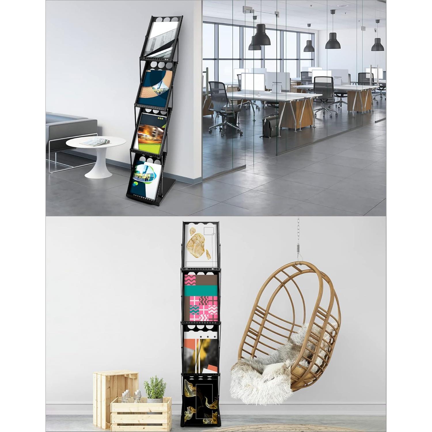 Soporte de Folletos Plegable QWORK 4 Bolsillos Negro