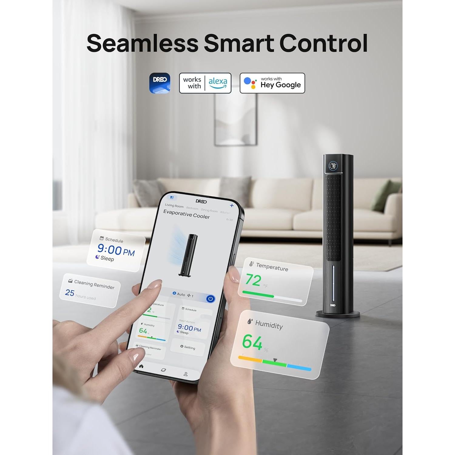 Enfriador Evaporativo Dreo IceWind 712S 6L Control APP Negro