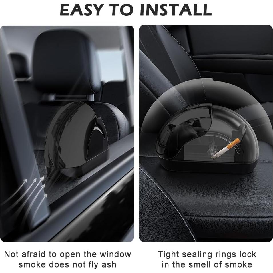 Cenicero de coche portátil Homfanseec con tapa - Negro