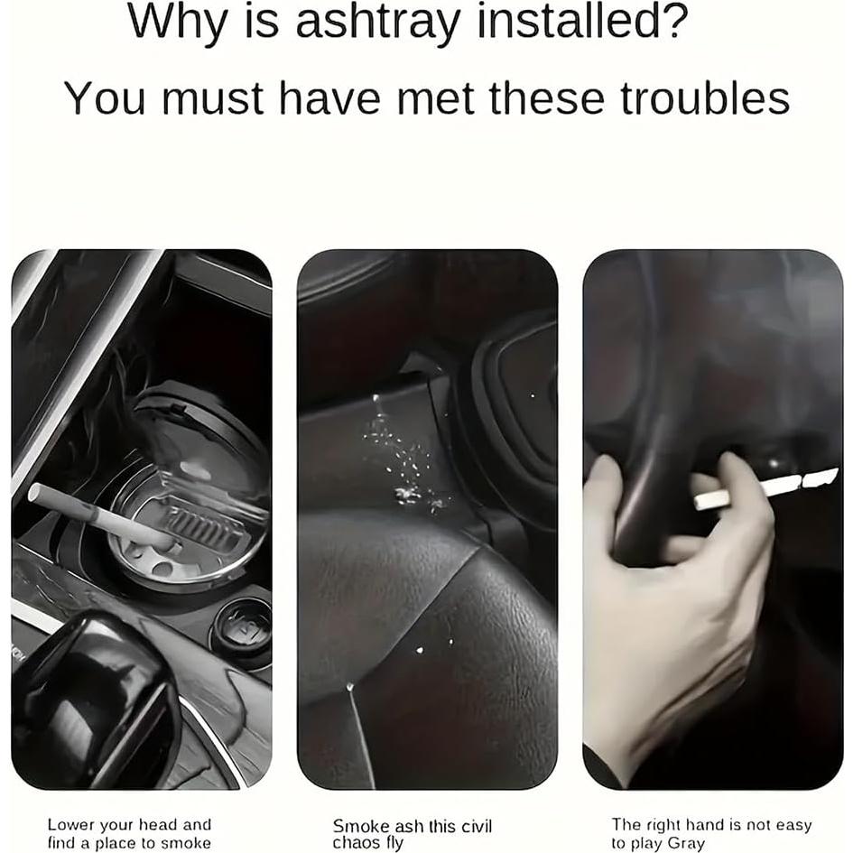 Cenicero de coche portátil Homfanseec con tapa - Negro