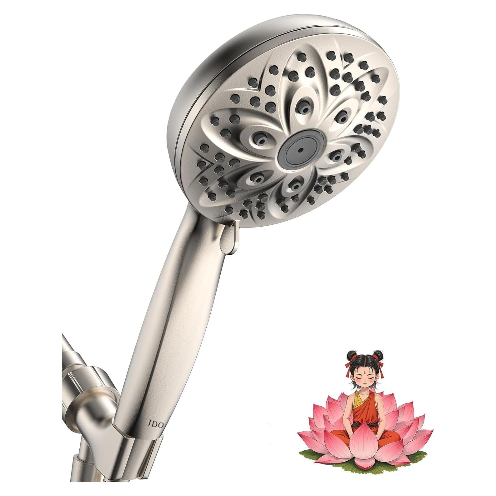 Cabezal de Ducha JDO Alta Presión 6 Modos Níquel Cepillado