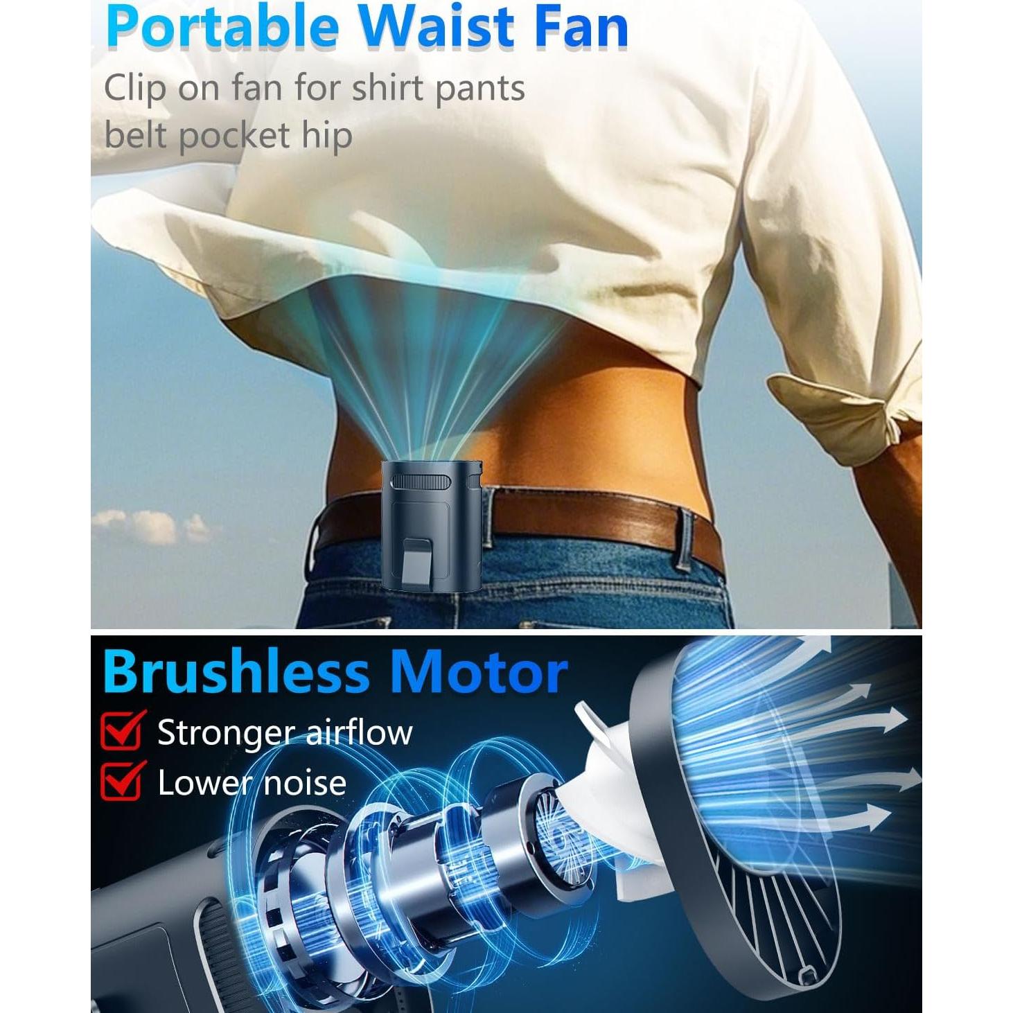 Ventilador de Cintura Portátil KJXIC Recargable Azul Cielo