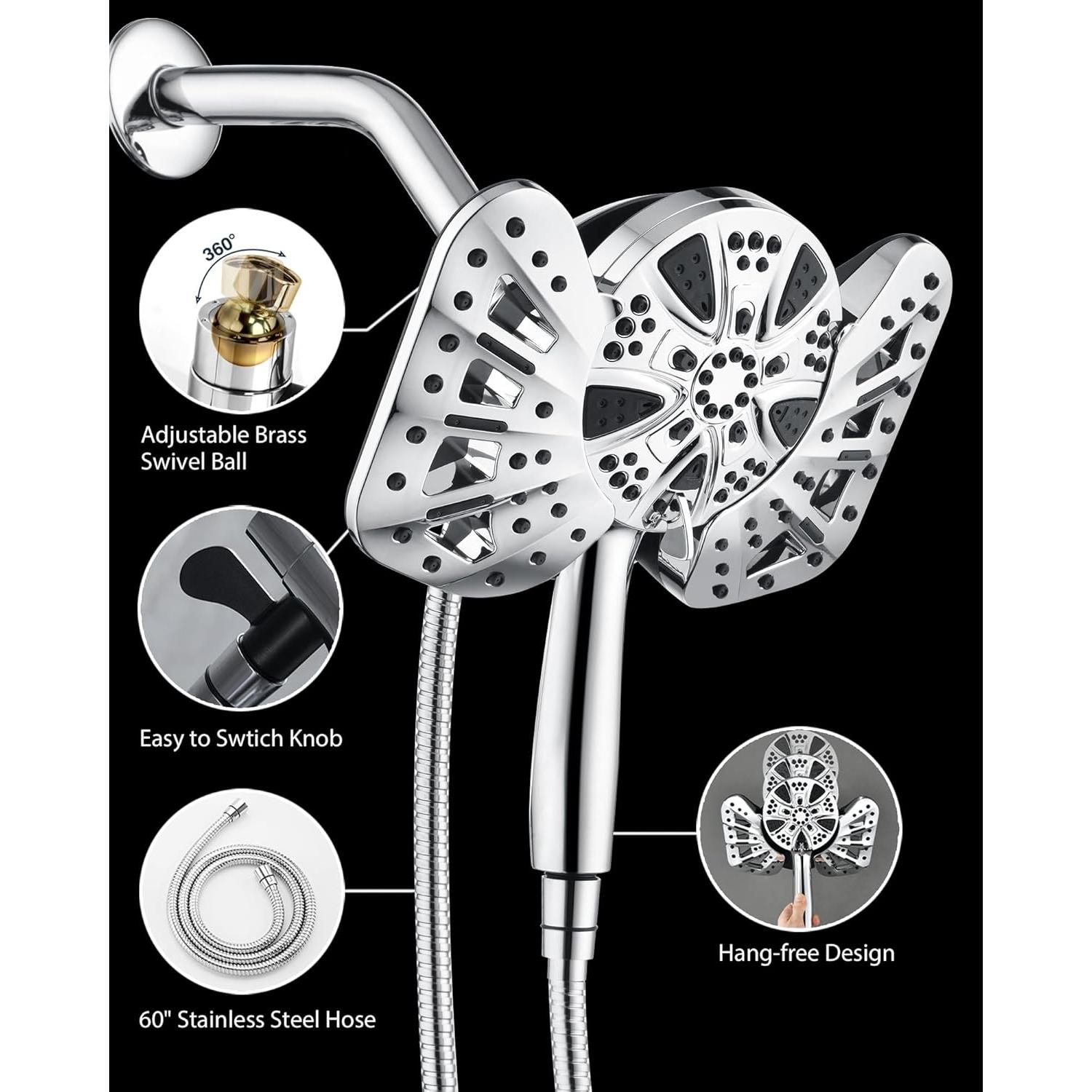 Cabezal de Ducha Doble 2-en-1 GRICH 10" Alta Presión Cromo