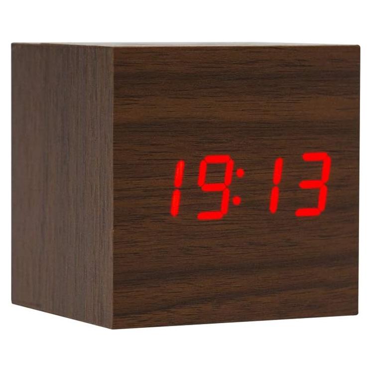 Reloj Despertador Digital Lancoon de Madera Marrón LED