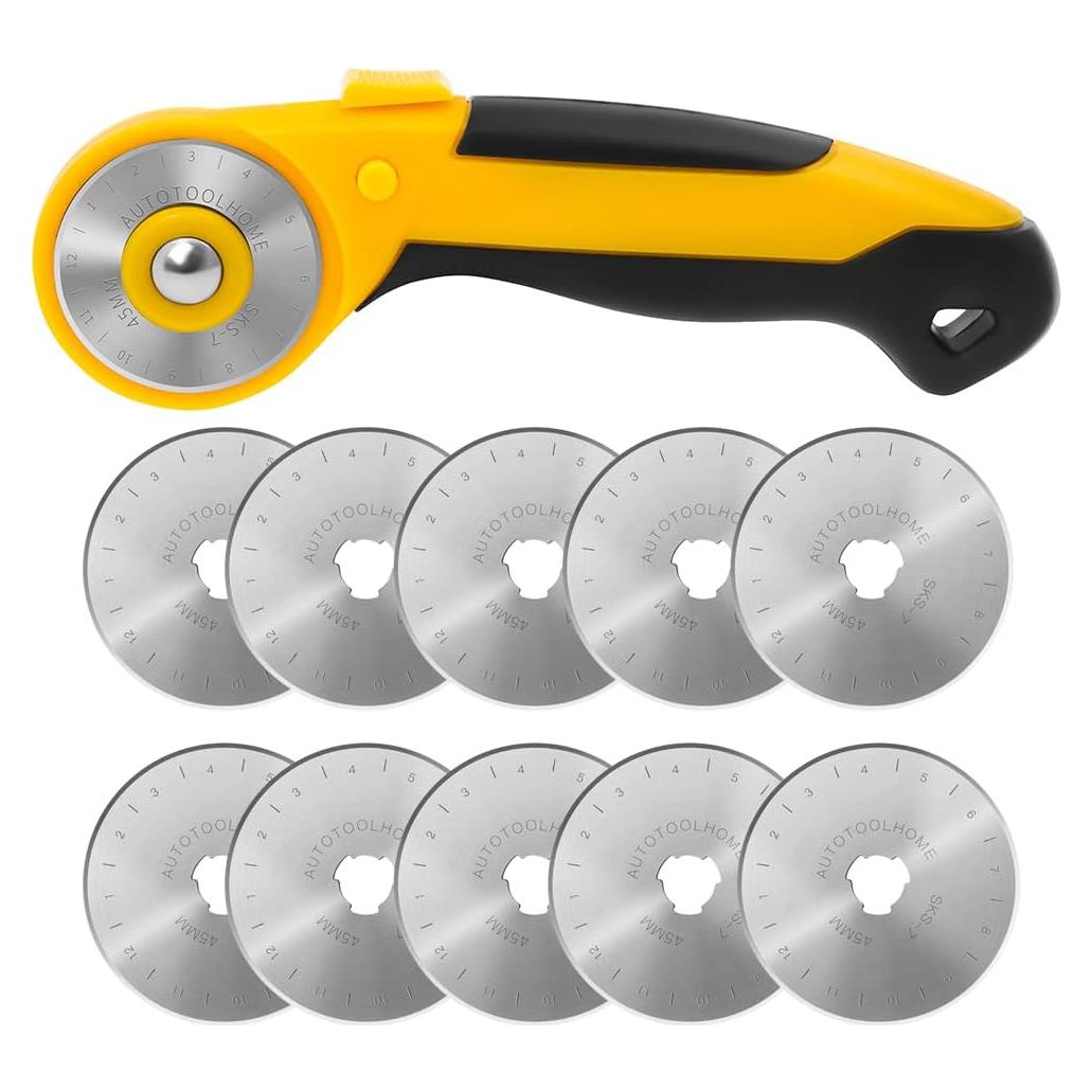 Cortador Rotativo 45mm AUTOTOOLHOME con 10 Cuchillas Repuesto